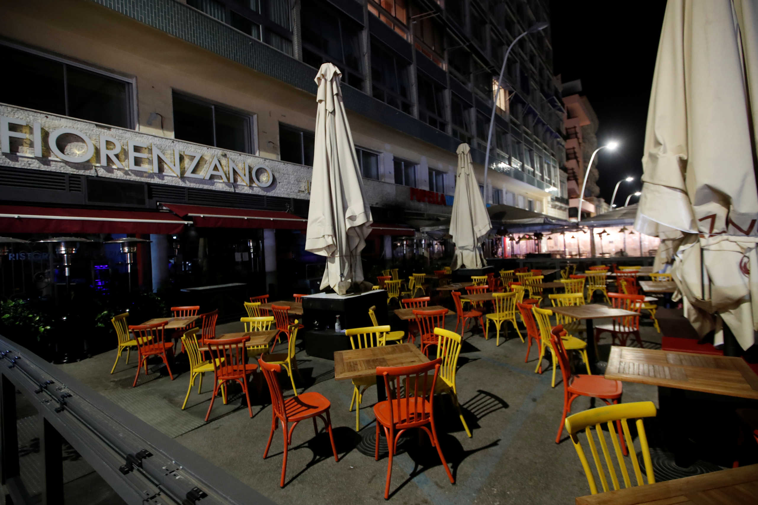 View of a closed restaurant after the southern Italian region of Campania made it mandatory for bars and restaurants to close at 11.00.p.m. (2100GMT), as part of the efforts to contain the coronavirus disease (COVID-19) outbreak, in Naples, Italy October 6, 2020. REUTERS
