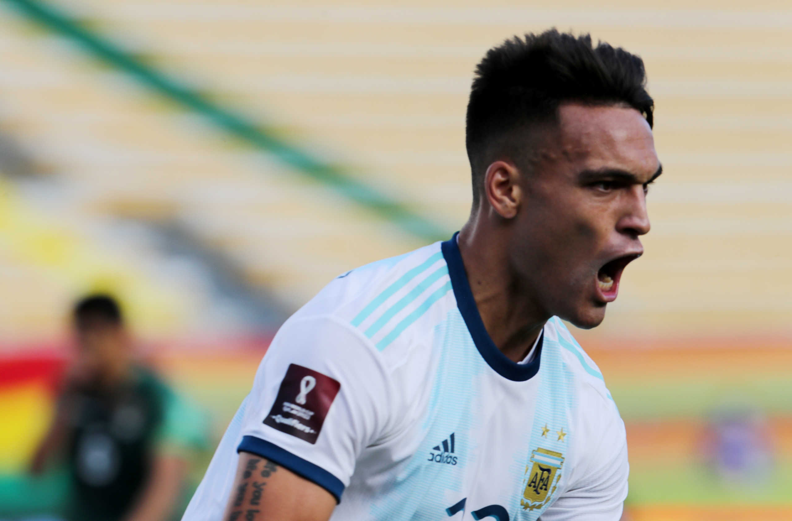 Soccer Football - World Cup 2022 South American Qualifiers - Bolivia v Argentina - Hernando Siles Stadium, La Paz, Bolivia - October 13, 2020  Argentina's Lautaro Martinez celebrates scoring their first goal Martin Alipaz