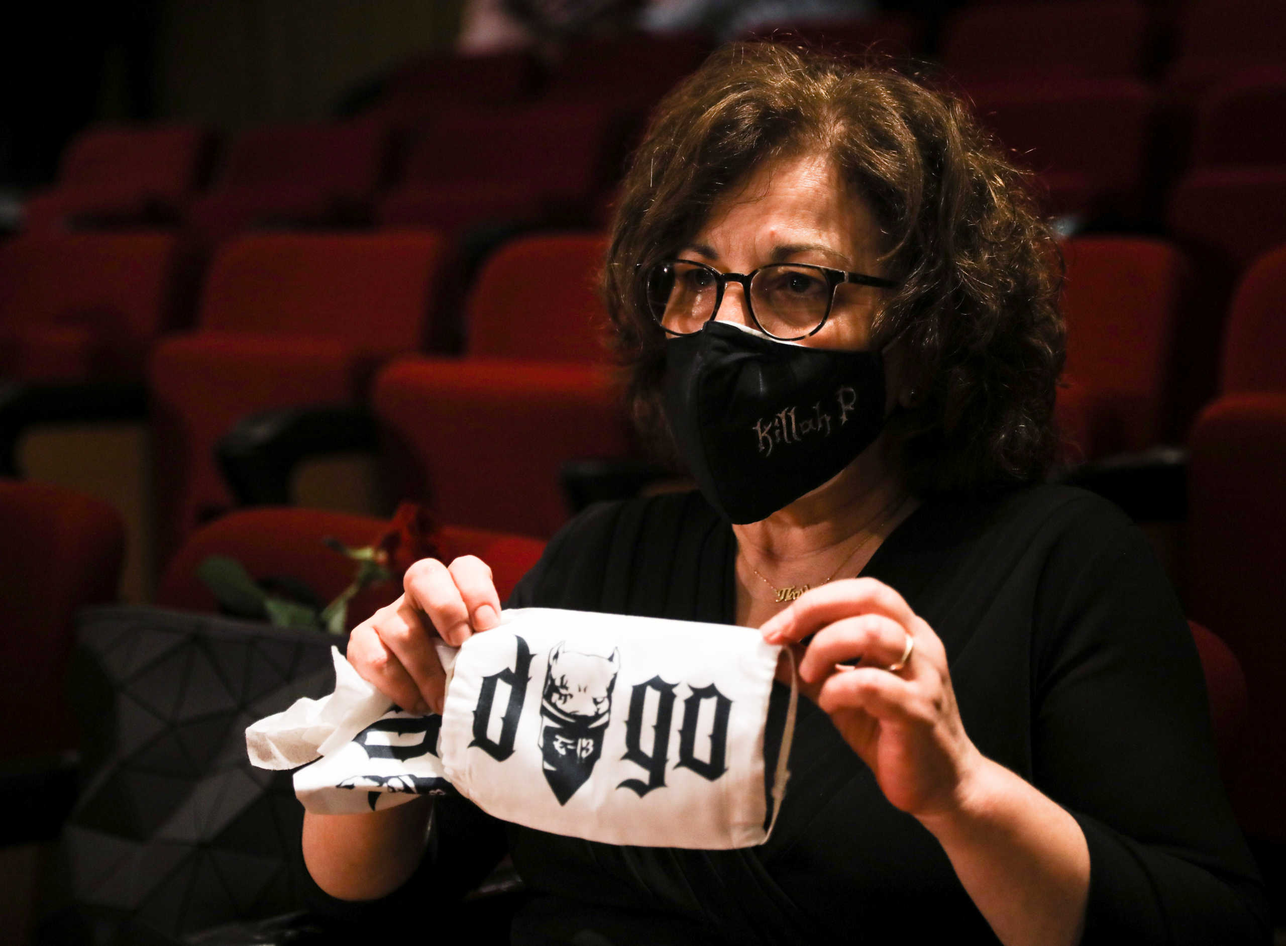 Magda Fyssa mother of anti-racist Greek rapper Pavlos Fyssas, who was killed in 2013 by Golden Dawn supporter Giorgos Roupakias, is seen inside a courtroom, in Athens, Greece, October 7, 2020. REUTERS