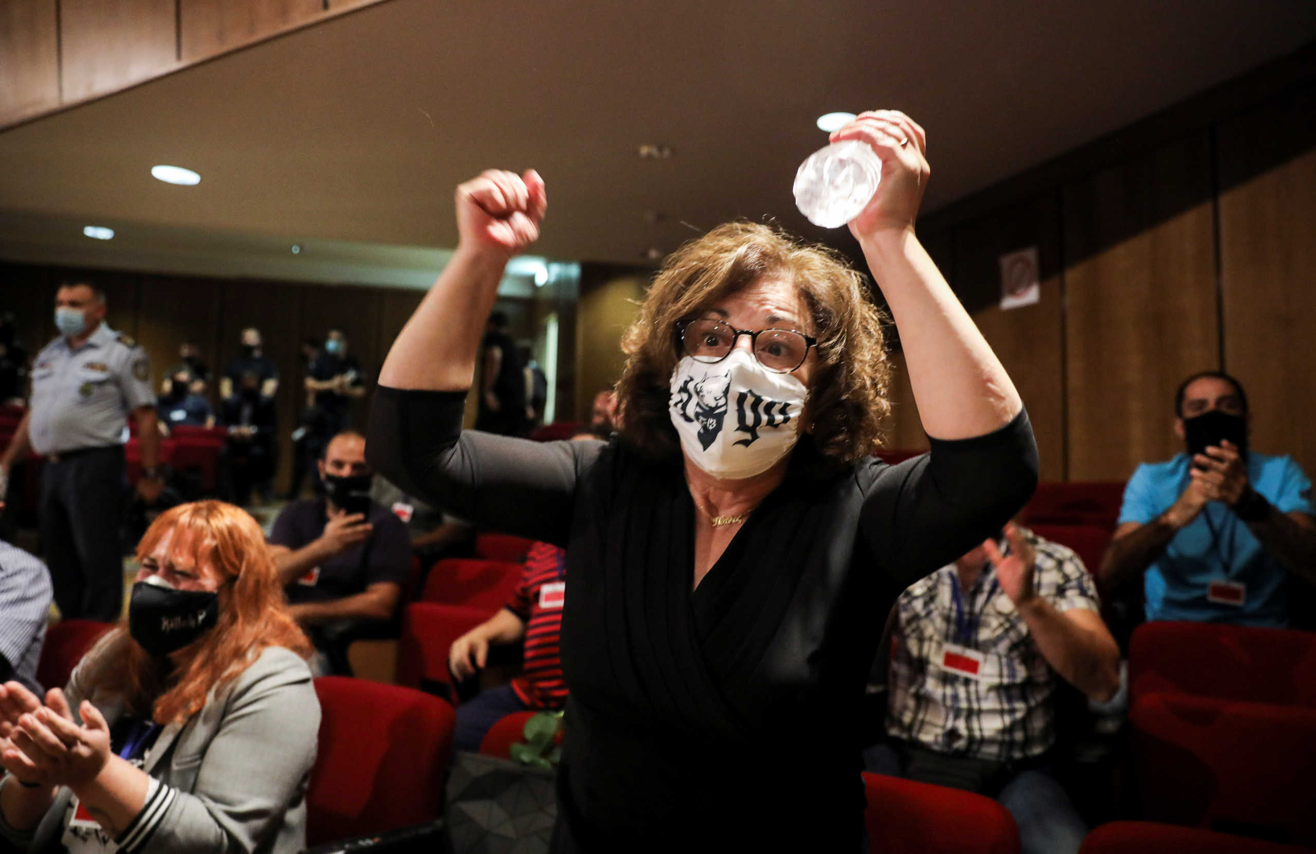 Magda Fyssa mother of anti-racist Greek rapper Pavlos Fyssas, who was killed in 2013 by Golden Dawn supporter Giorgos Roupakias, reacts during an announcement of the verdicts during the trial of leaders and members of the Golden Dawn far-right party in a court in Athens, Greece, October 7, 2020. REUTERS