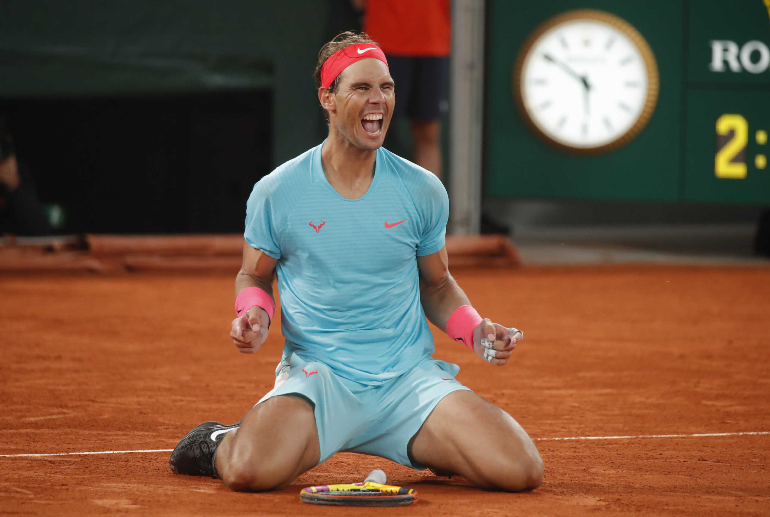 Tennis - French Open - Roland Garros, Paris, France - October 11, 2020 Spain’s Rafael Nadal celebrates after winning the French Open final against Serbia’s Novak Djokovic REUTERS