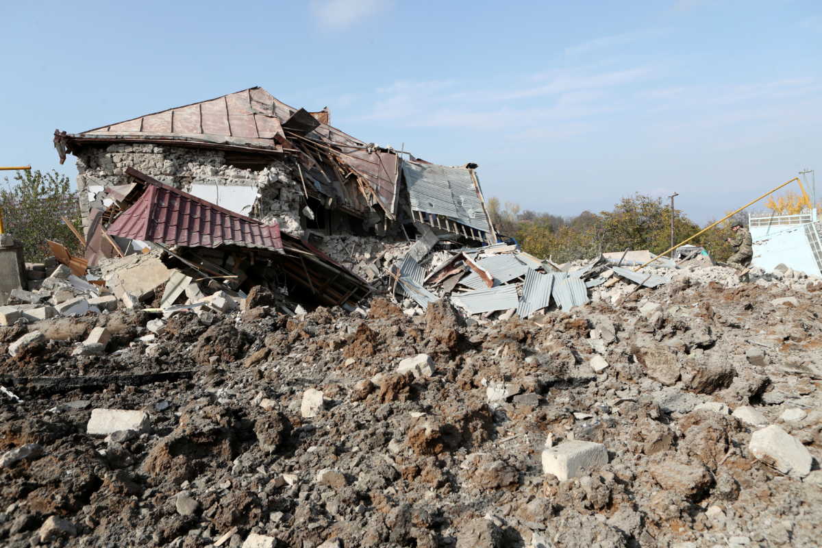 A view shows the ruins of a building following recent shelling in the town of Shushi (Shusha), in the course of a military conflict over the breakaway region of Nagorno-Karabakh, October 28, 2020. Hayk Baghdasaryan