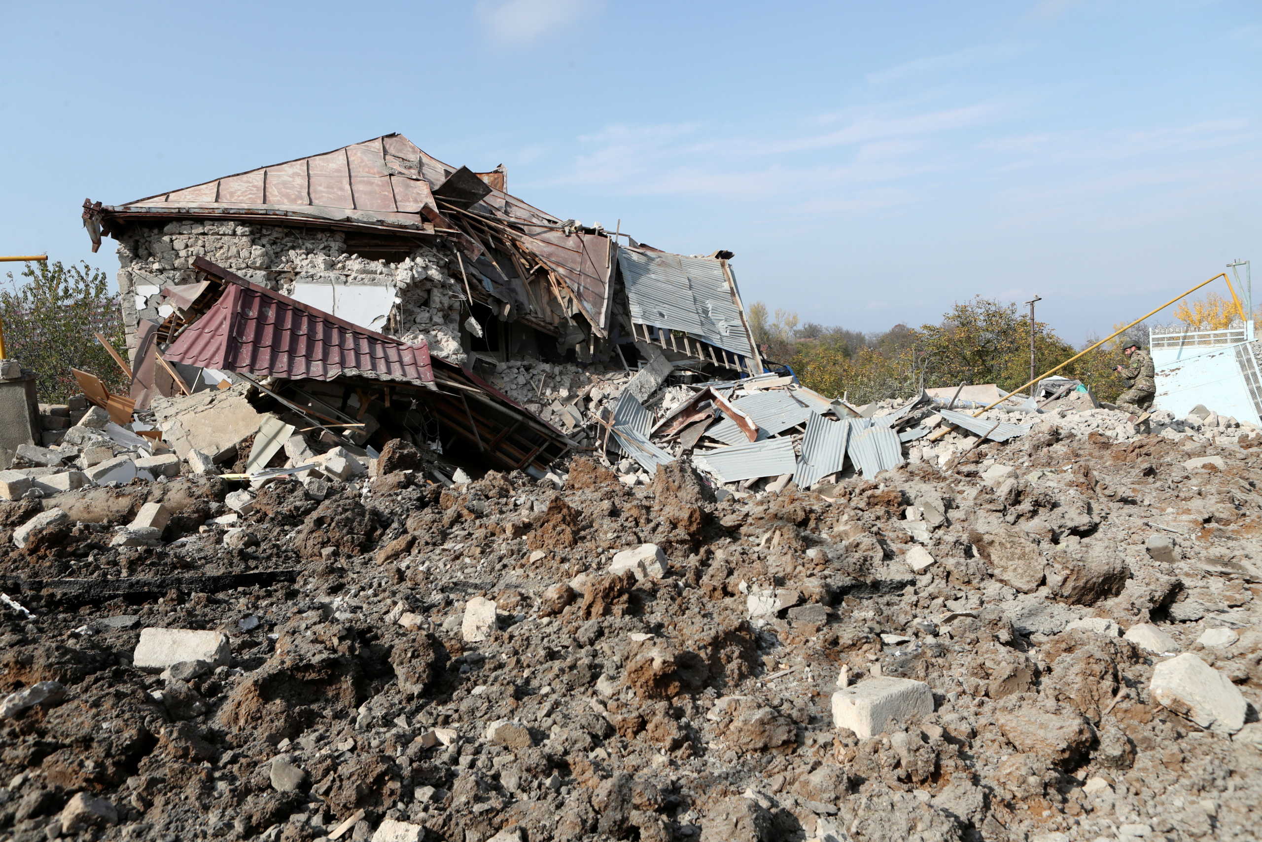 A view shows the ruins of a building following recent shelling in the town of Shushi (Shusha), in the course of a military conflict over the breakaway region of Nagorno-Karabakh, October 28, 2020. Hayk Baghdasaryan