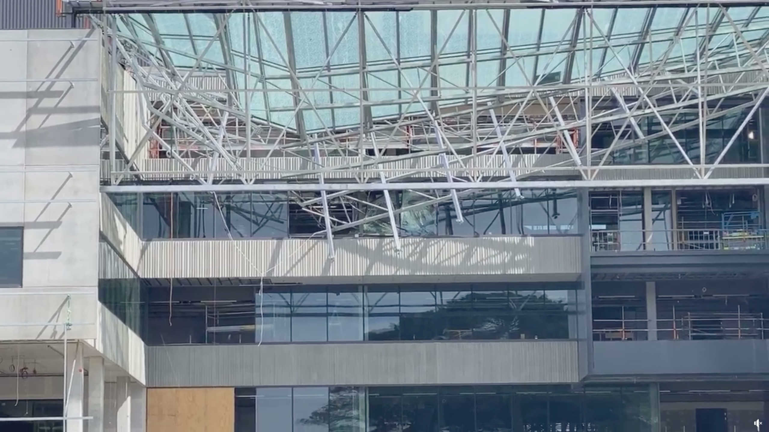 A collapsed building at Curtin University in Perth, Australia October 13, 2020 is seen in this screen grab obtained from a social media video. Wamn News