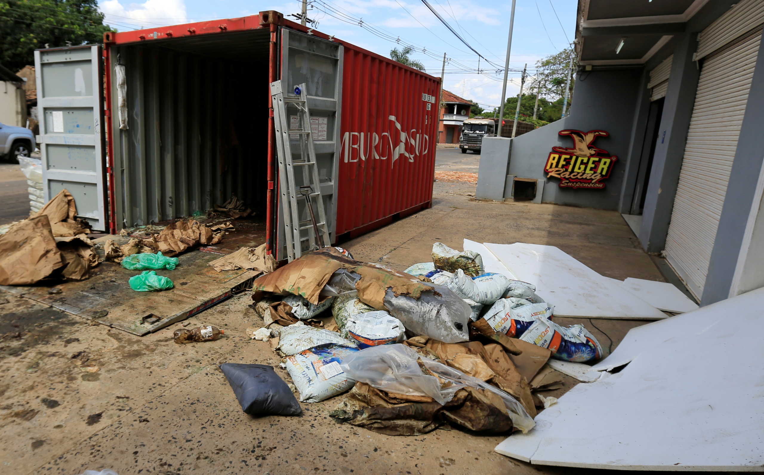 A container where the authorities found decomposed bodies inside a fertiliser shipment that left Serbia three months ago is pictured in Asuncion, Paraguay, October 23, 2020. REUTERS