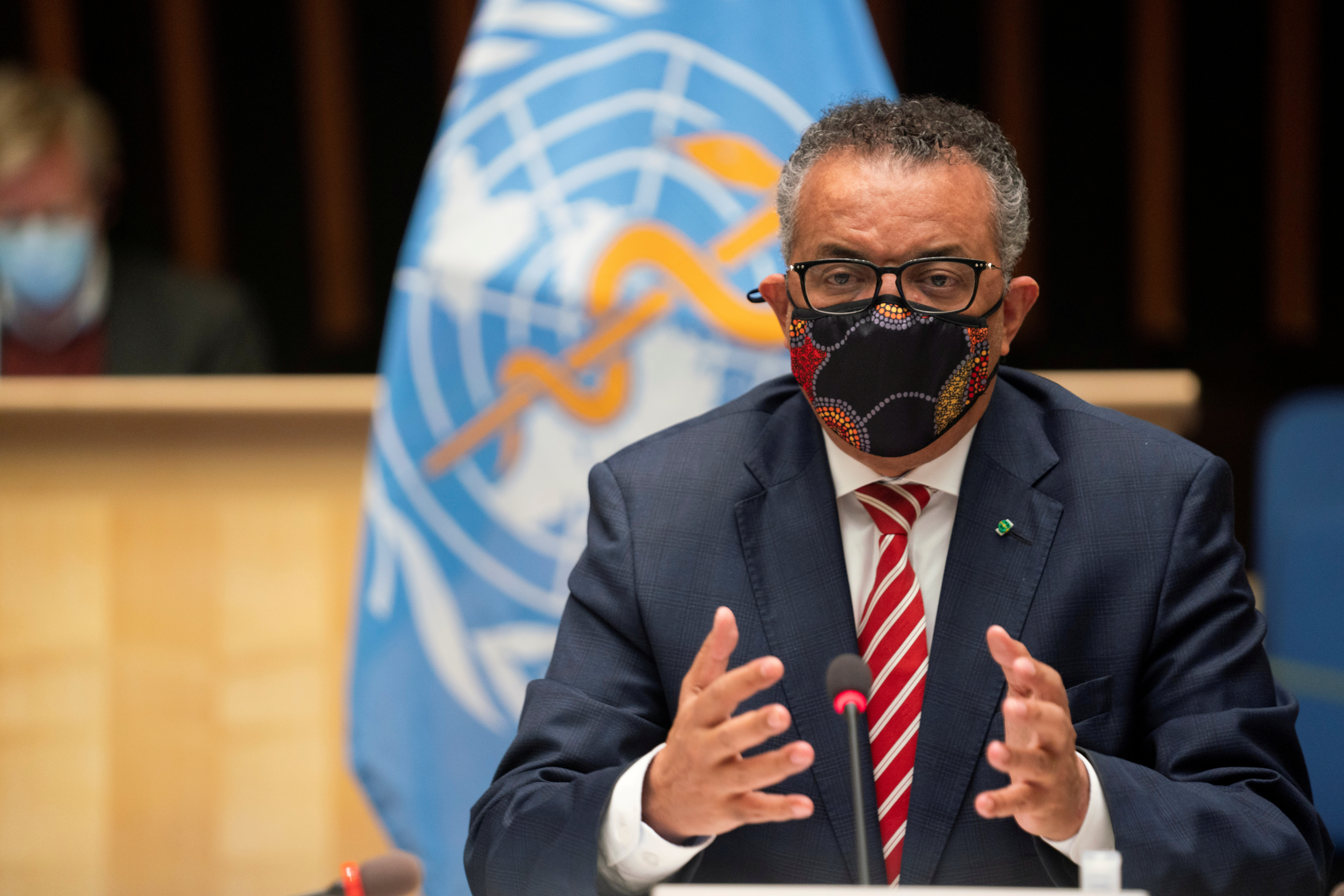 FILE PHOTO: Tedros Adhanom Ghebreyesus, Director General of the World Health Organization (WHO) attends a session on the coronavirus disease (COVID-19) outbreak response of the WHO Executive Board in Geneva, Switzerland, October 5, 2020.  Christopher Black