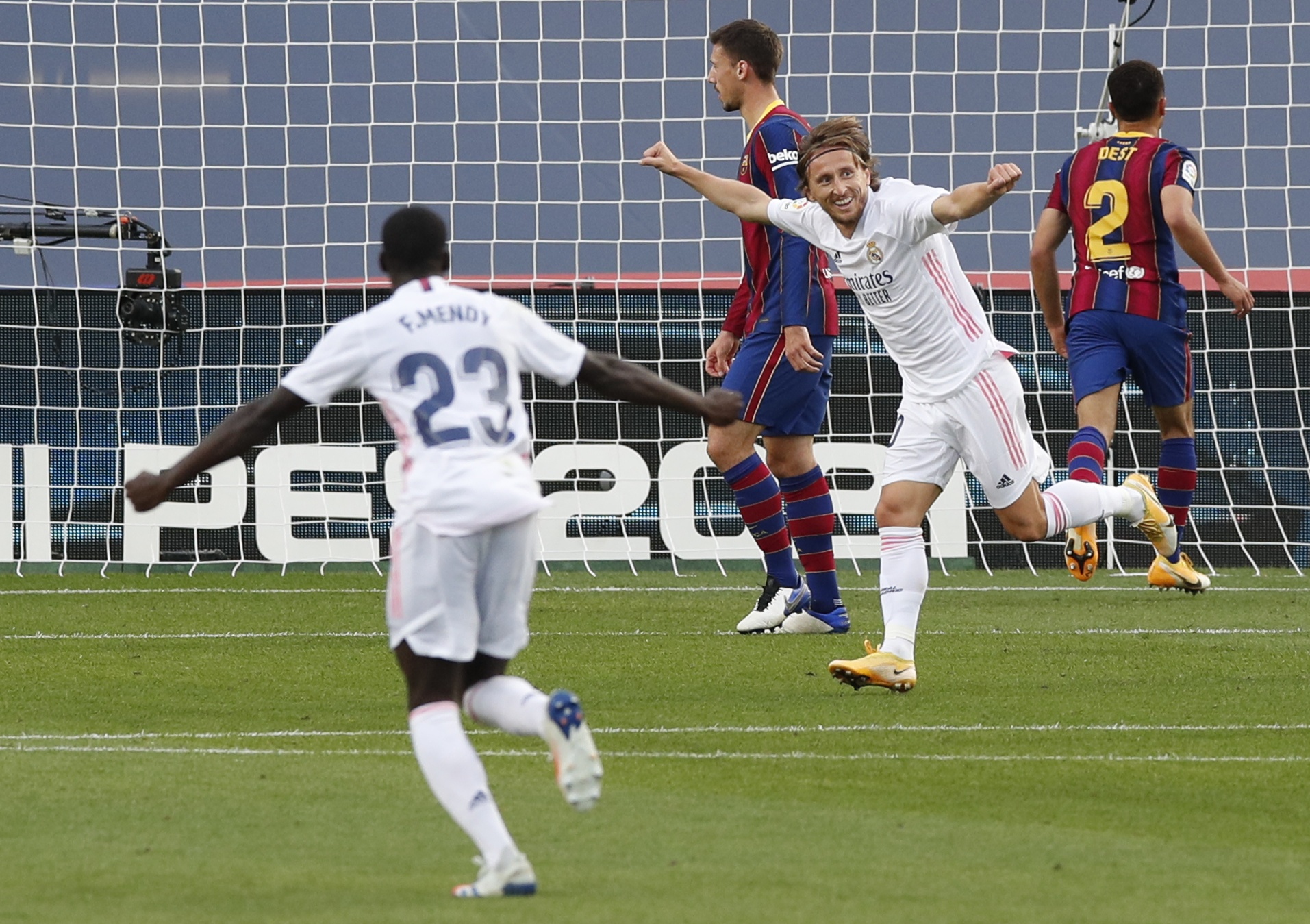 Soccer Football - La Liga Santander - FC Barcelona v Real Madrid - Camp Nou, Barcelona, Spain - October 24, 2020 Real Madrid's Luka Modric celebrates scoring their third goal REUTERS