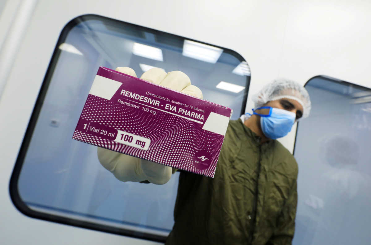 FILE PHOTO: A lab technicians shows the coronavirus disease (COVID-19) treatment drug "Remdesivir" at Eva Pharma Facility in Cairo, Egypt June 25, 2020. REUTERS
