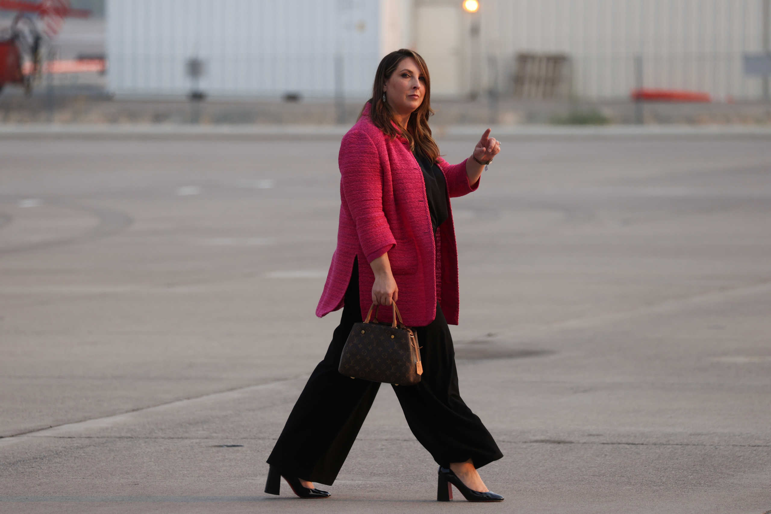 Republican National Committee (RNC) Chair Ronna McDaniel walks on the tarmac after arriving with U.S. President Donald Trump aboard Air Force One in Reno, Nevada, U.S., September 12, 2020. REUTERS