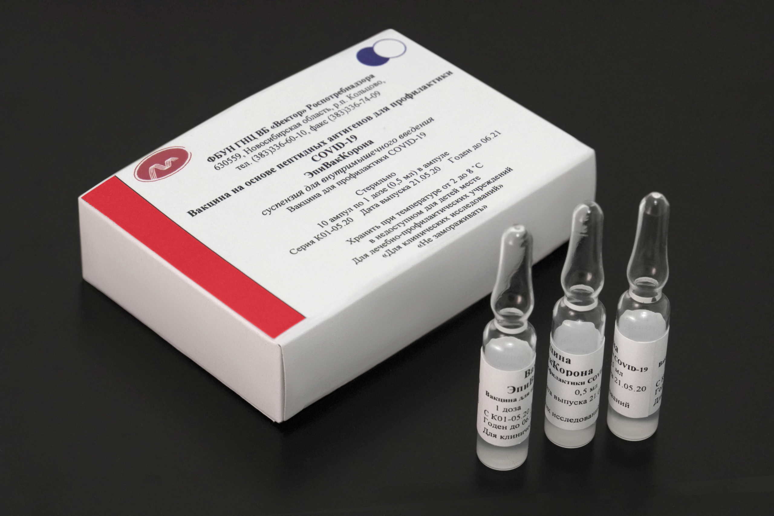 A view shows vials with EpiVacCorona vaccine against the coronavirus disease (COVID-19), developed by the Novosibirsk Region based Vector state research institute under Rospotrebnadzor service, in this undated handout photo at an unknown location in Russia. Rospotrebnadzor Federal Service for Surveillance on Consumer Rights Protection and Human Wellbeing
