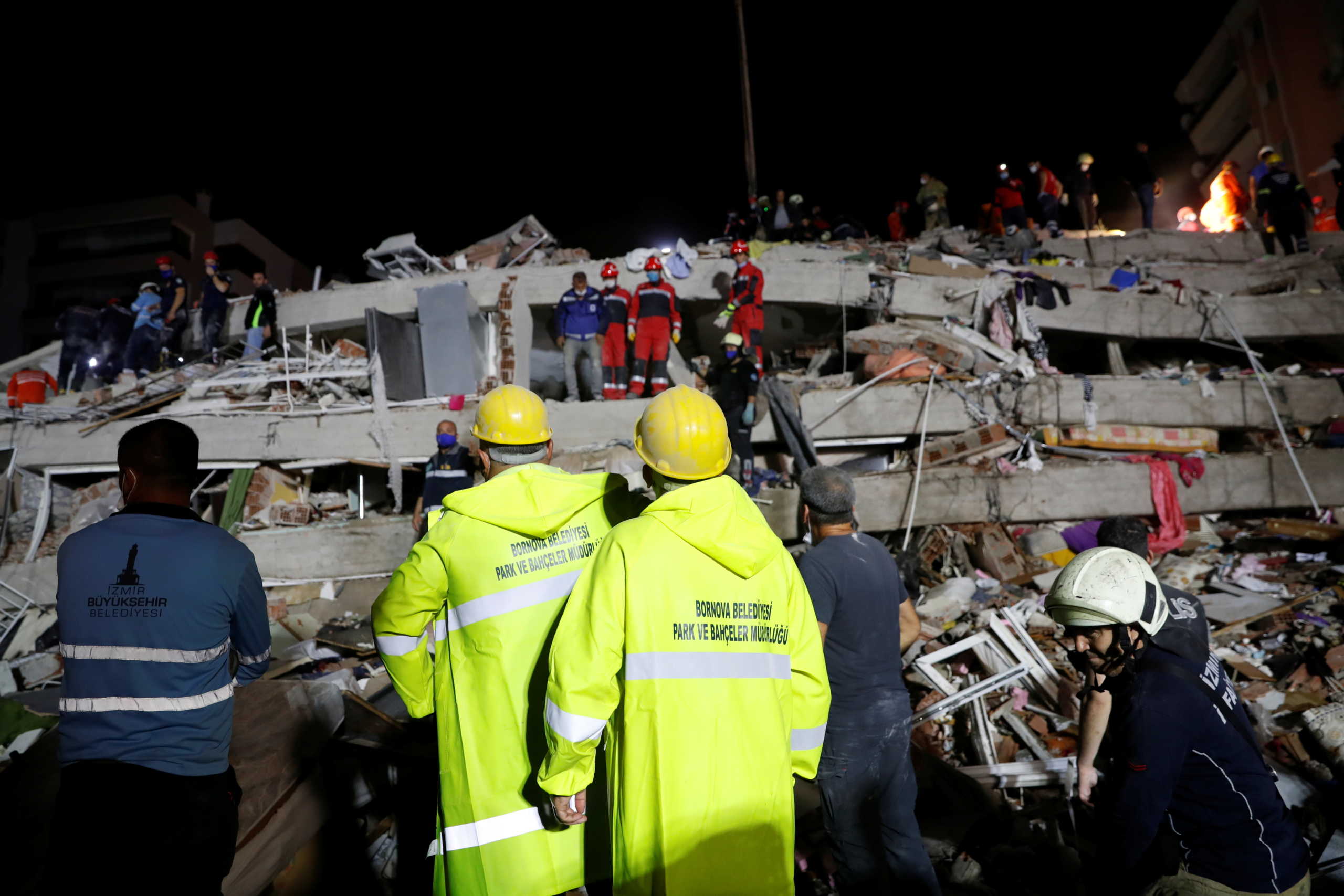 Rescue operations take place on a site after an earthquake struck the Aegean Sea, in the coastal province of Izmir, Turkey, October 30, 2020. REUTERS