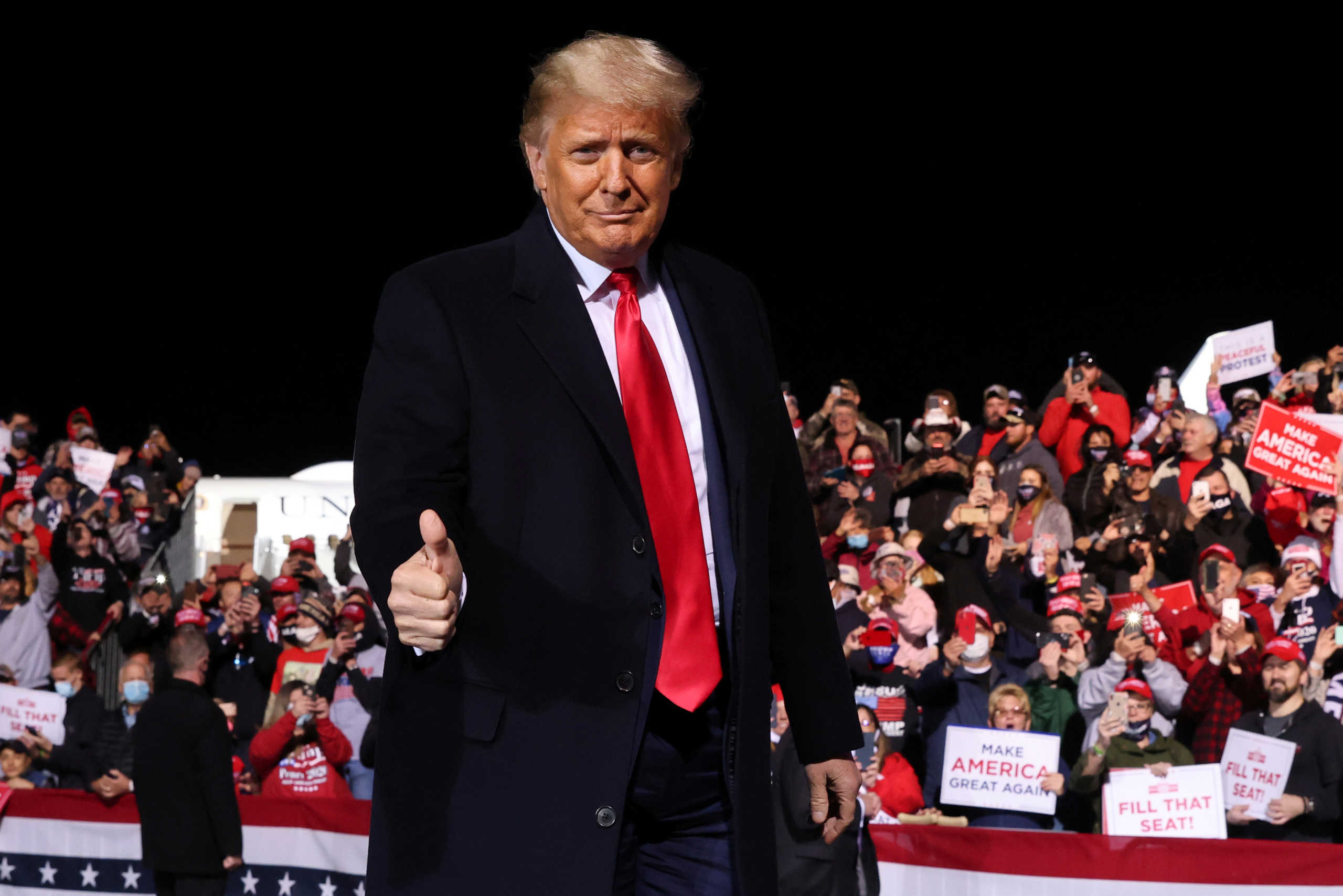 U.S. President Donald Trump holds a campaign rally at John Murtha Johnstown-Cambria County Airport in Johnstown, Pennsylvania, U.S. October 13, 2020. REUTERS