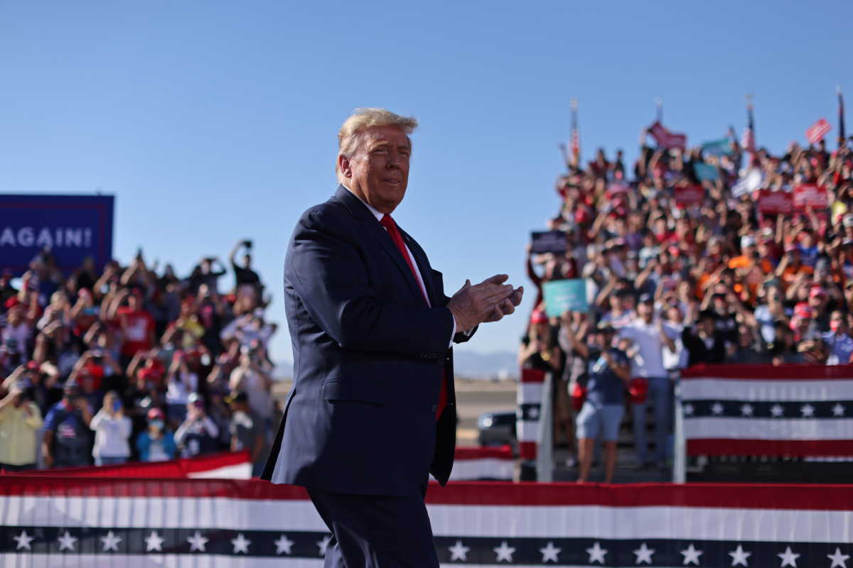 U.S. President Donald Trump holds a campaign rally at Phoenix Goodyear Airport in Goodyear, Arizona, U.S., October 28, 2020. REUTERS