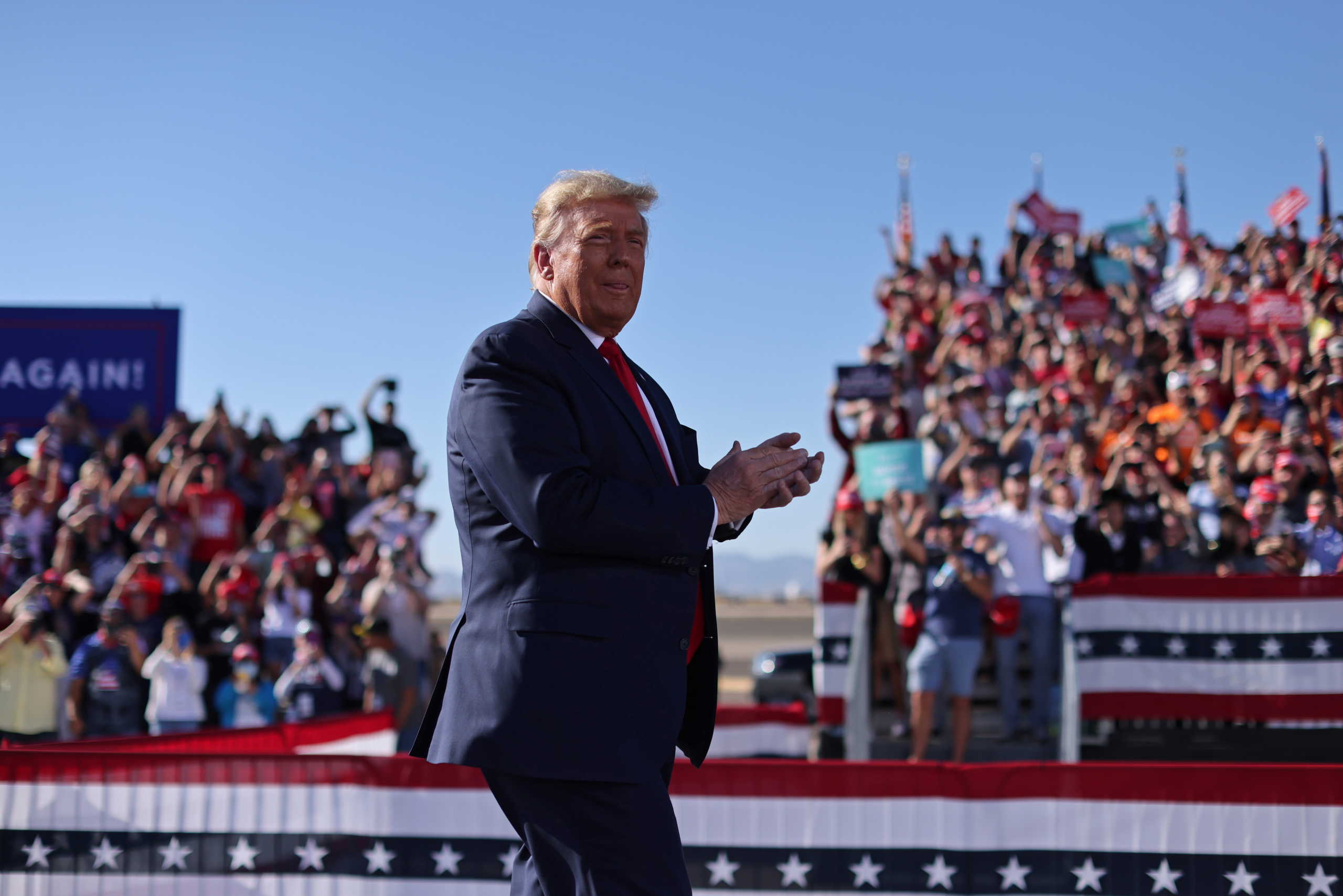 U.S. President Donald Trump holds a campaign rally at Phoenix Goodyear Airport in Goodyear, Arizona, U.S., October 28, 2020. REUTERS