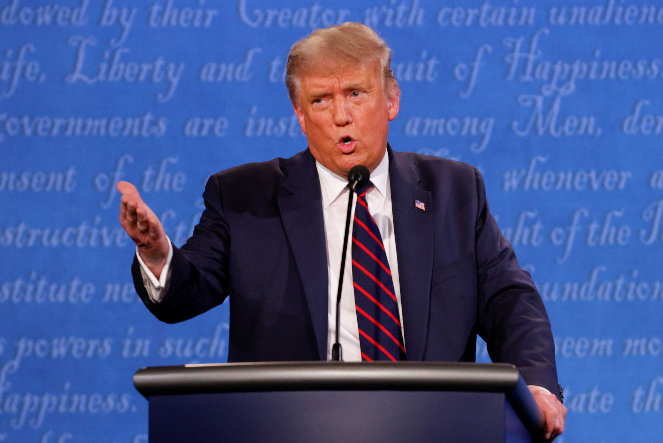 U.S. President Donald Trump speaks during the first 2020 presidential campaign debate with Democratic presidential nominee Joe Biden, held on the campus of the Cleveland Clinic at Case Western Reserve University in Cleveland, Ohio, U.S., September 29, 2020. REUTERS