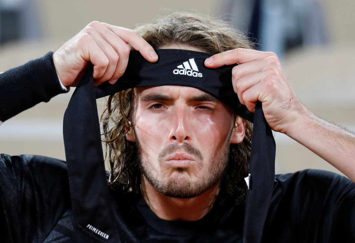 Tennis - French Open - Roland Garros, Paris, France - October 9, 2020  Greece's Stefanos Tsitsipas during  his semi final match against Serbia's Novak Djokovic REUTERS