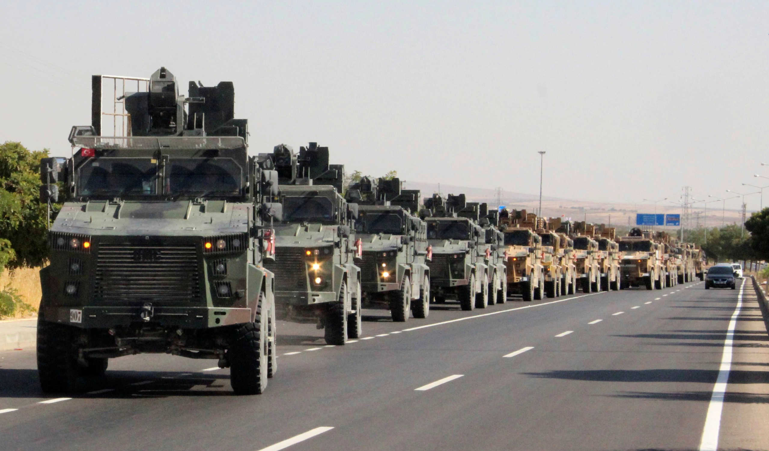 A Turkish miltary convoy is pictured in Kilis near the Turkish-Syrian border, Turkey, October 9, 2019. Mehmet Ali Dag