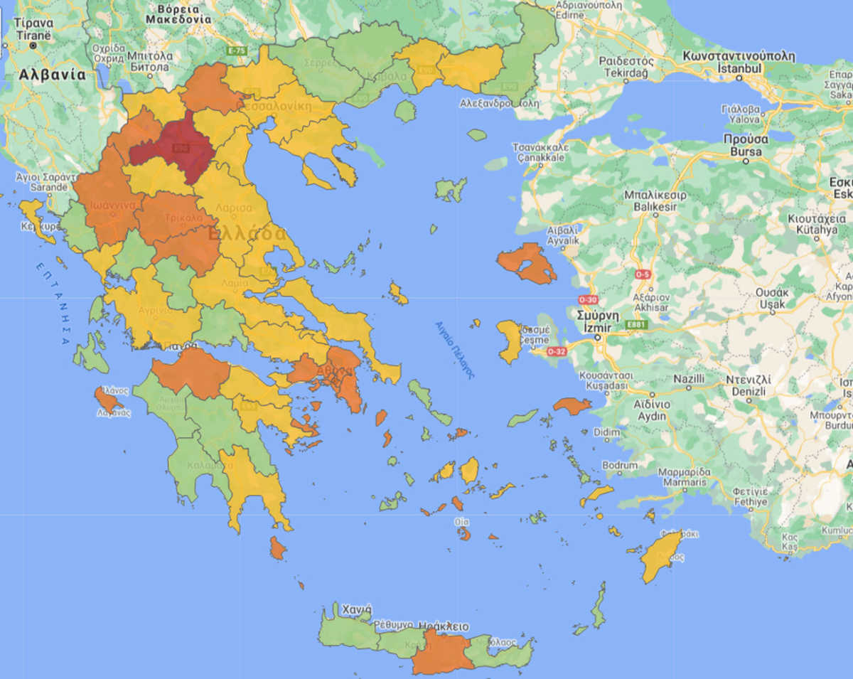 κορονοϊός χάρτης Ελλάδας