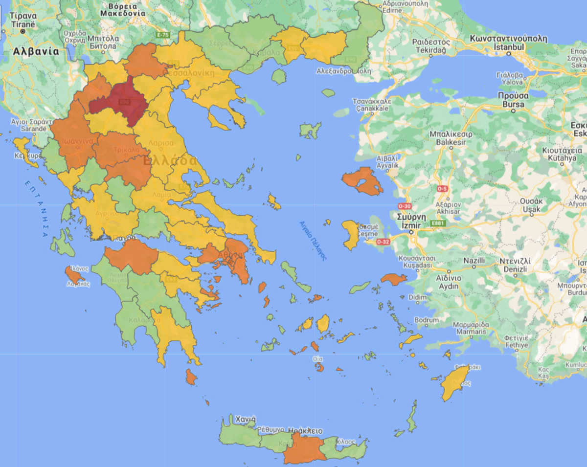 κορονοϊός χάρτης Ελλάδας