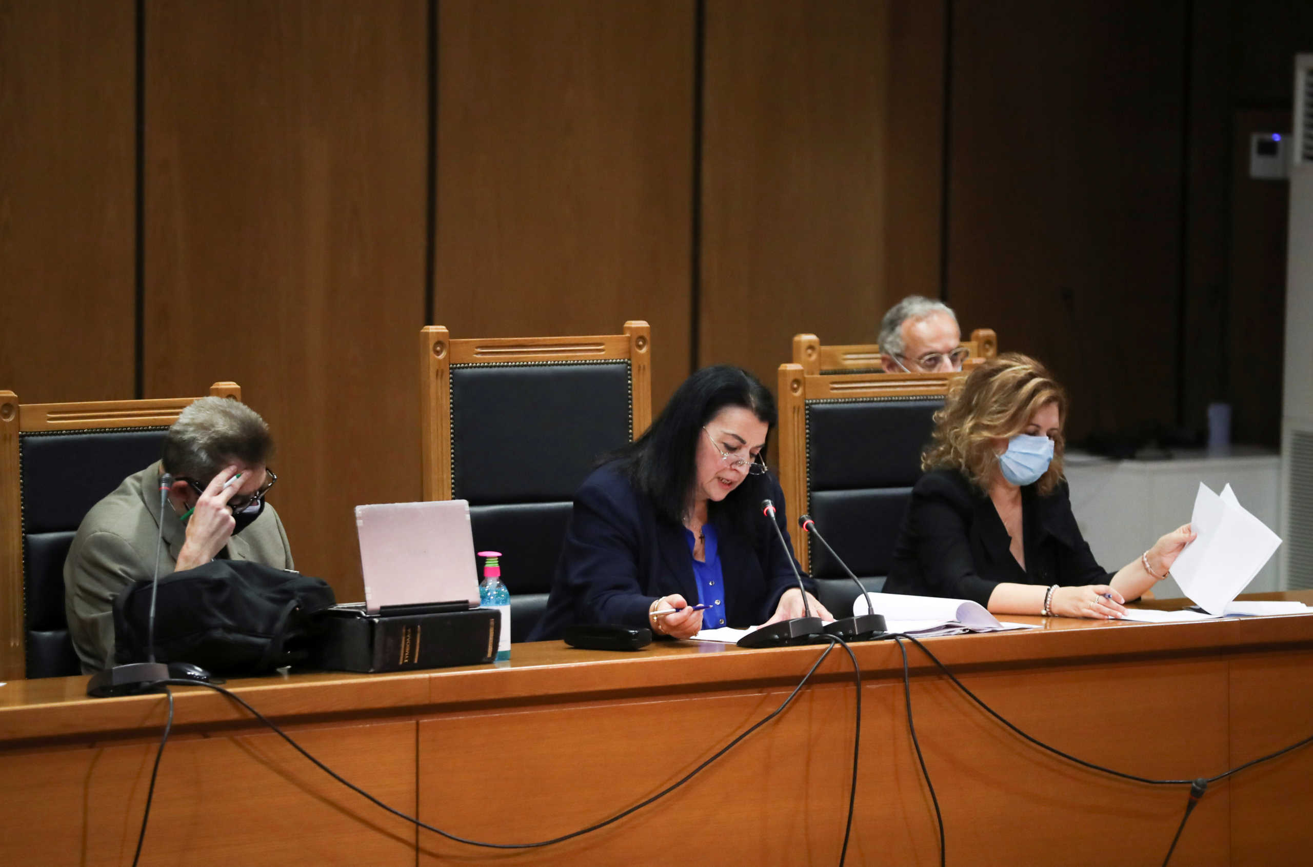 Presiding judge Maria Lepenioti announces the verdicts during the trial of leaders and members of the Golden Dawn far-right party in a court in Athens, Greece, October 7, 2020. REUTERS
