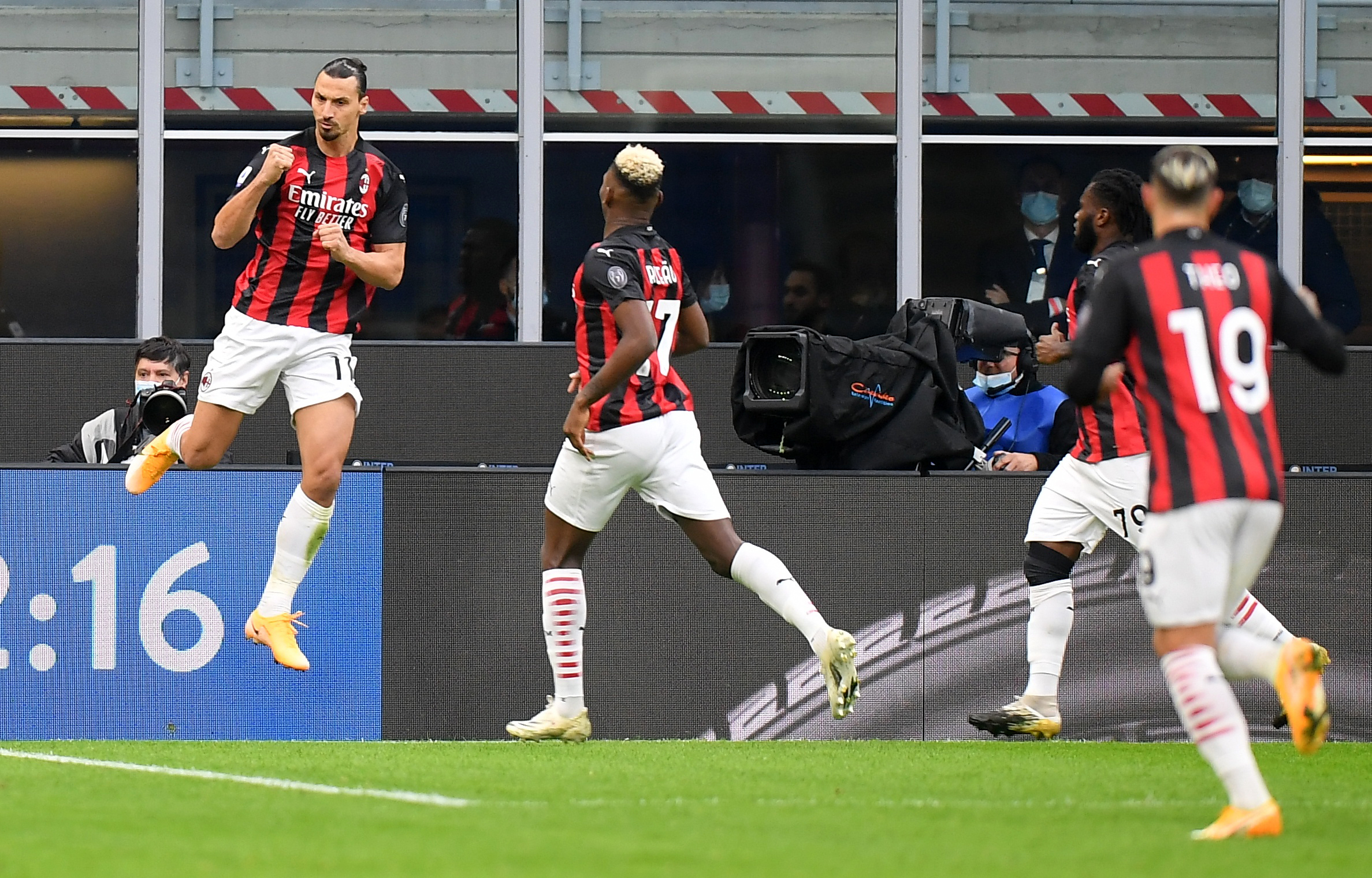 Soccer Football - Serie A - Inter Milan v AC Milan - San Siro, Milan, Italy - October 17, 2020 AC Milan’s Zlatan Ibrahimovic celebrates scoring their second goal REUTERS