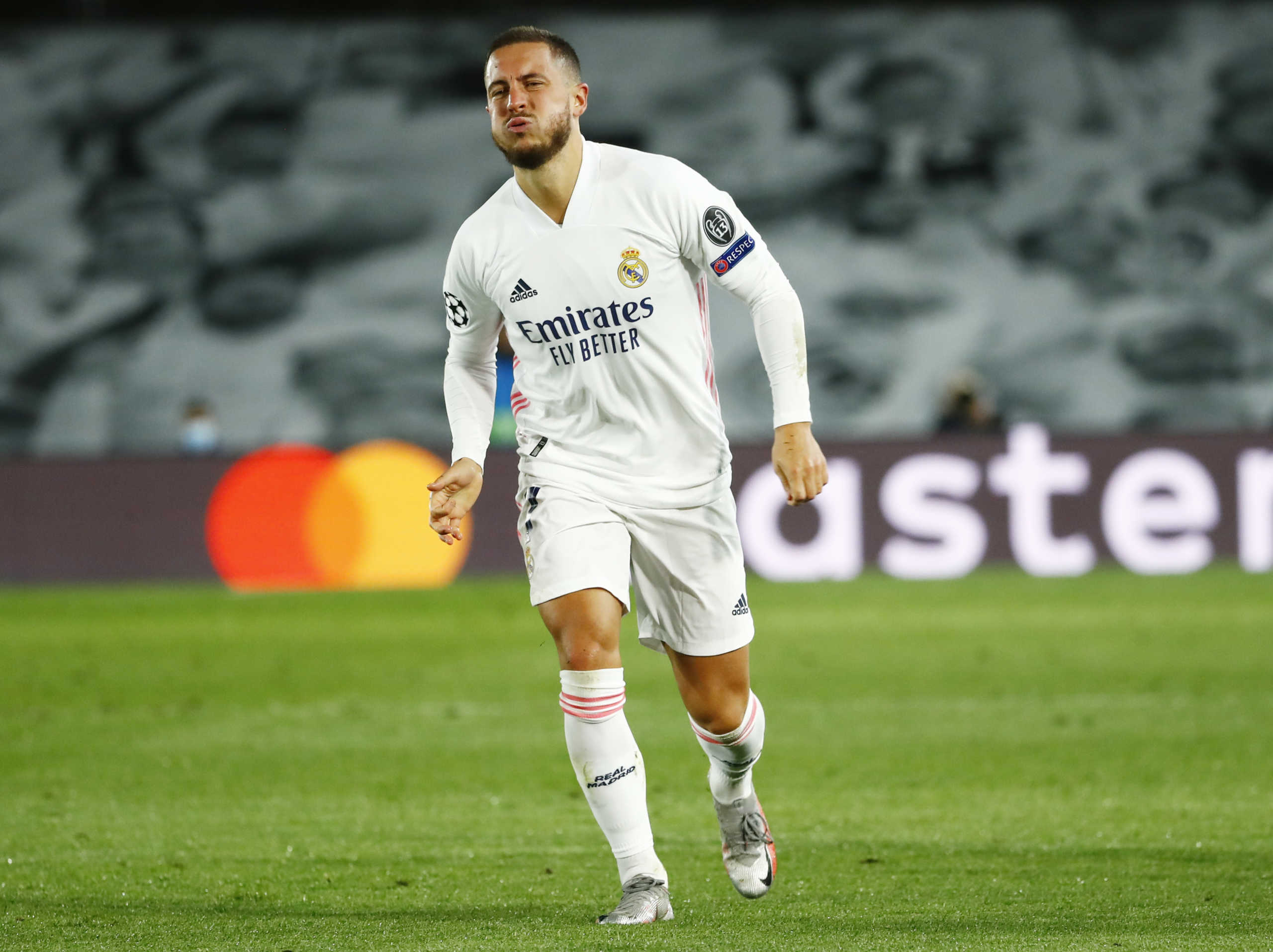Soccer Football - Champions League - Group B - Real Madrid v Inter Milan - Estadio Alfredo Di Stefano, Madrid, Spain - November 3, 2020  Real Madrid's Eden Hazard sustains an injury and later comes off the pitch as a substitute REUTERS