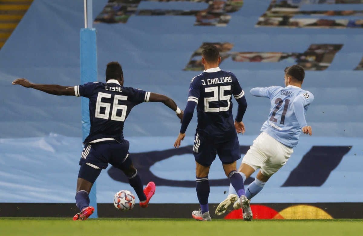 Soccer Football - Champions League - Group C - Manchester City v Olympiacos - Etihad Stadium, Manchester, Britain - November 3, 2020 Manchester City's Ferran Torres scores their first goal REUTERS