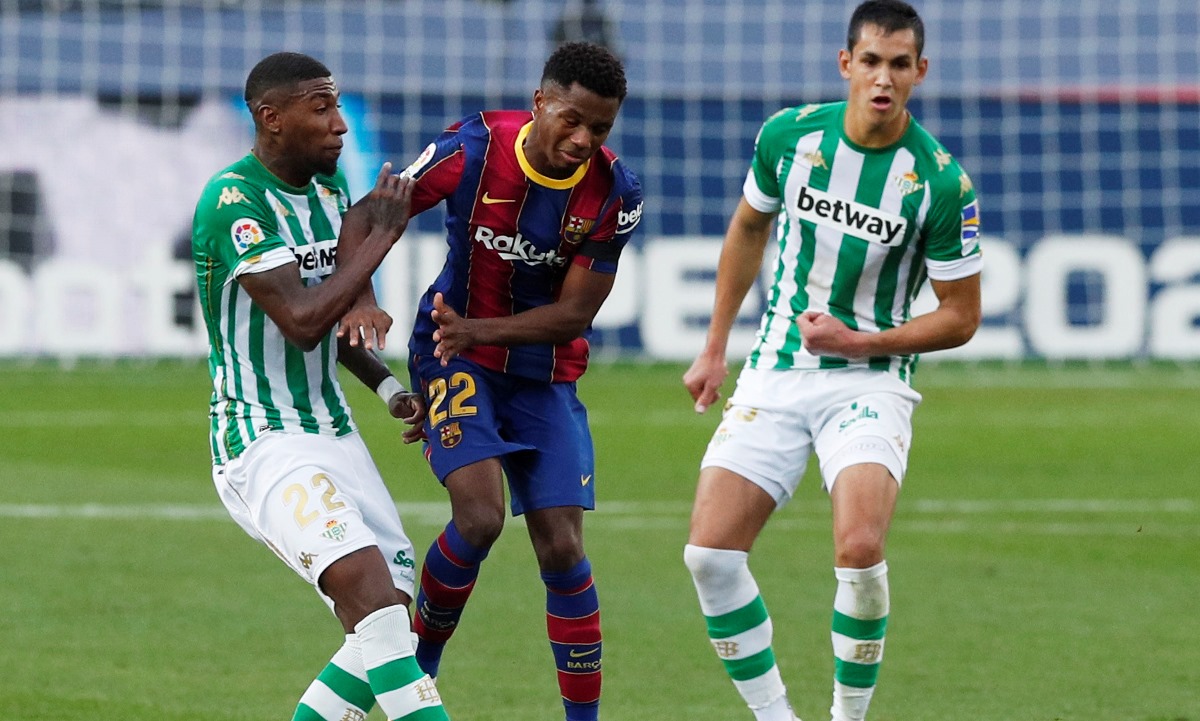 Soccer Football - La Liga Santander - FC Barcelona v Real Betis - Camp Nou, Barcelona, Spain - November 7, 2020 Barcelona's Ansu Fati in  action before his injury REUTERS
