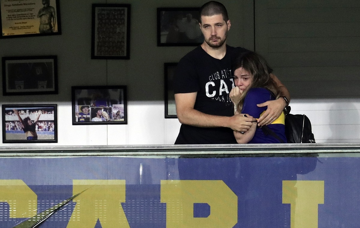 Soccer Football - Copa Diego Maradona - Boca Juniors v Newell's Old Boys - Estadio La Bombonera, Buenos Aires, Argentina - November 29, 2020 Dalma Maradona, Diego Maradona's daughter in her father's box after the match Pool via REUTERS