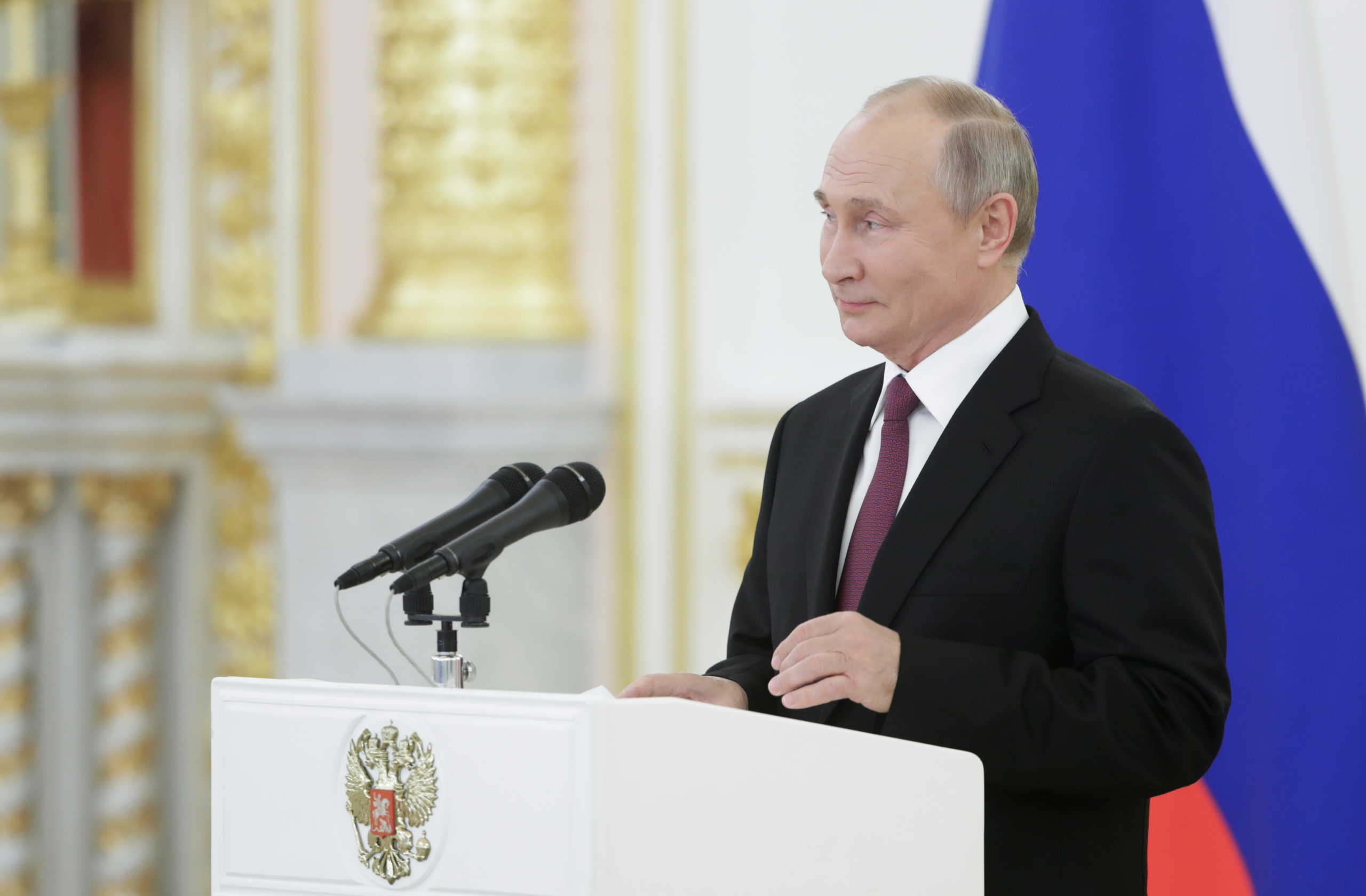 Russian President Vladimir Putin attends a ceremony for newly appointed foreign ambassadors to Russia, at the Kremlin in Moscow, Russia November 24, 2020. Sputnik