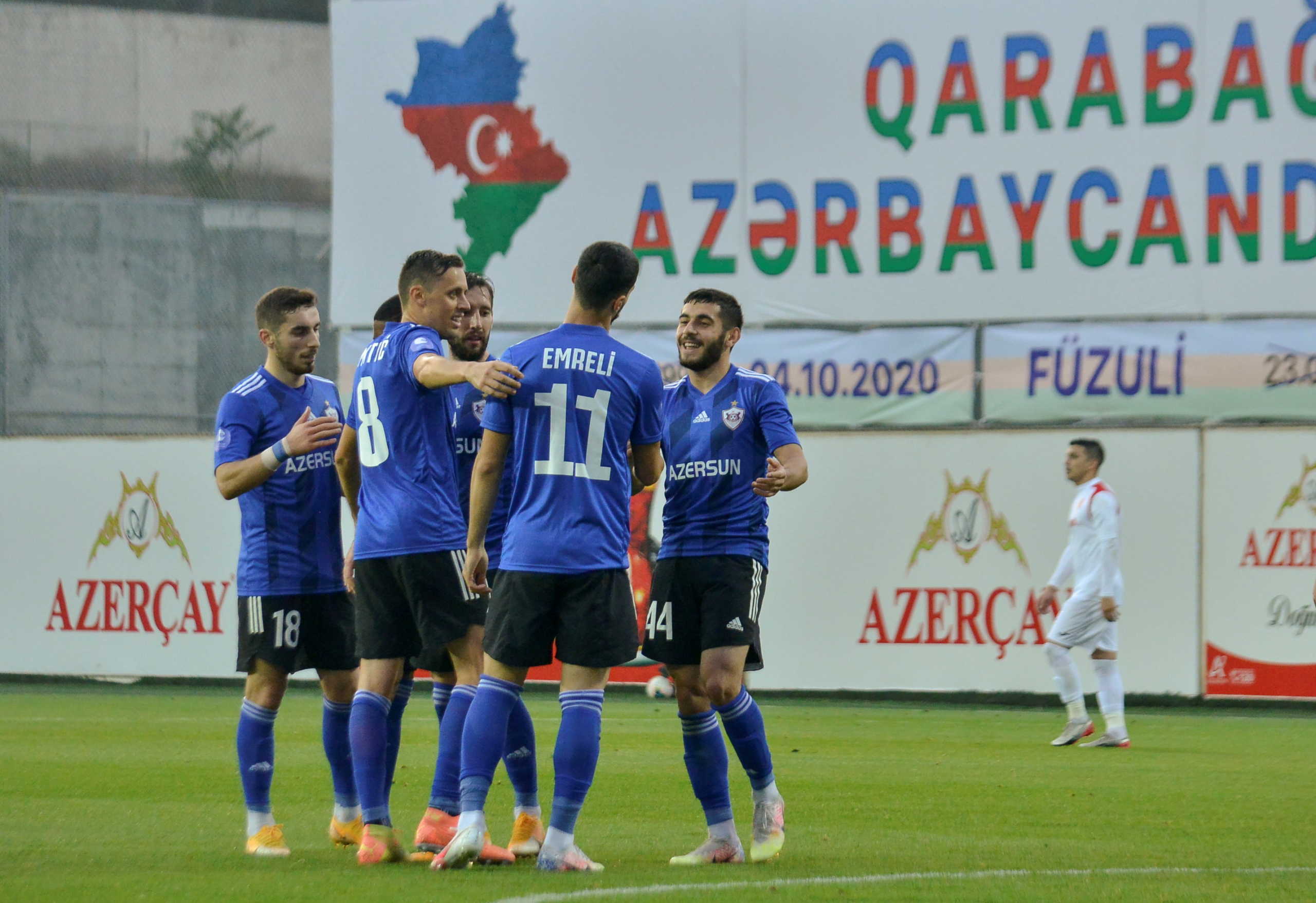FC Qarabag players react after scoring against FC Keshla in Azerbaijan championship at Azersun Arena in Baku, Azerbaijan November 1, 2020.  Picture taken November 1, 2020.  FC Qarabag