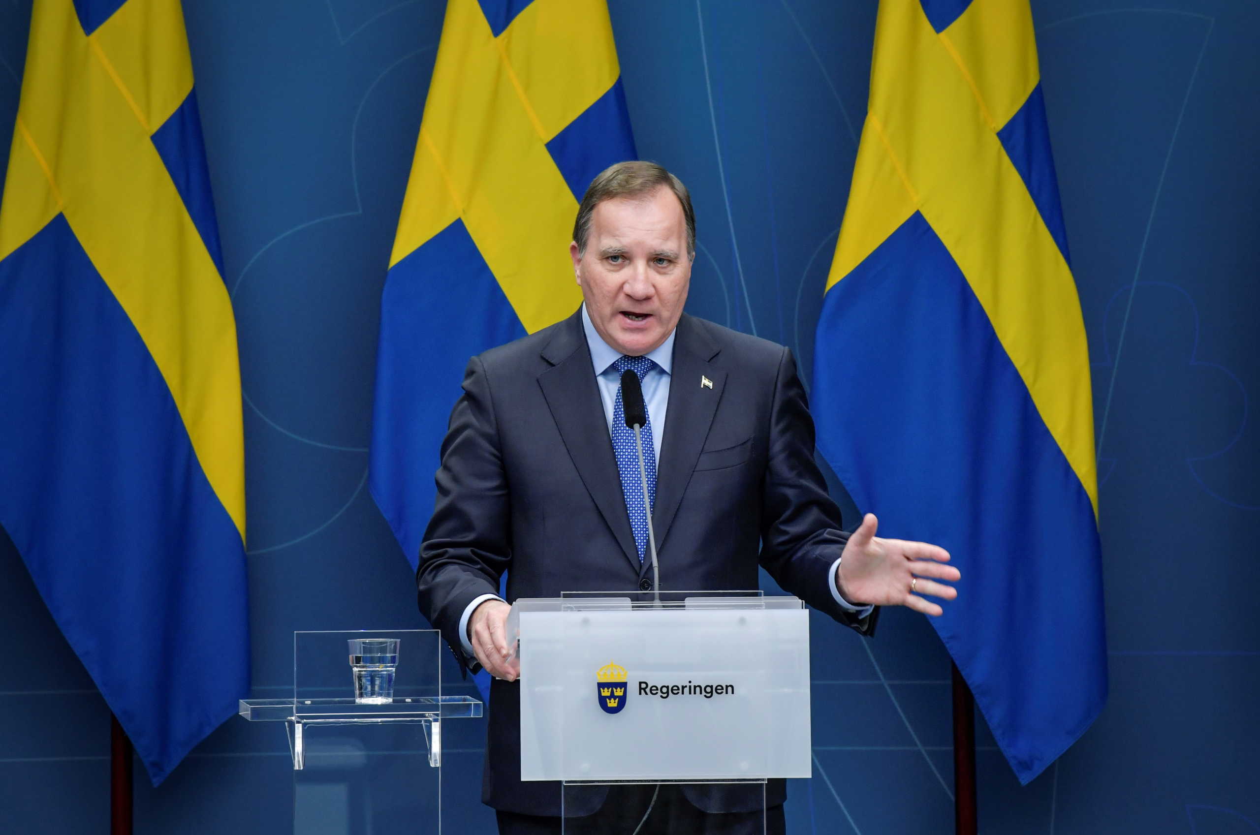 weden's Prime Minister Stefan Lofven speaks during a news conference updating on the coronavirus disease (COVID-19) situation, at the government headquarters in Stockholm, Sweden, November 3, 2020.  Jessica Gow