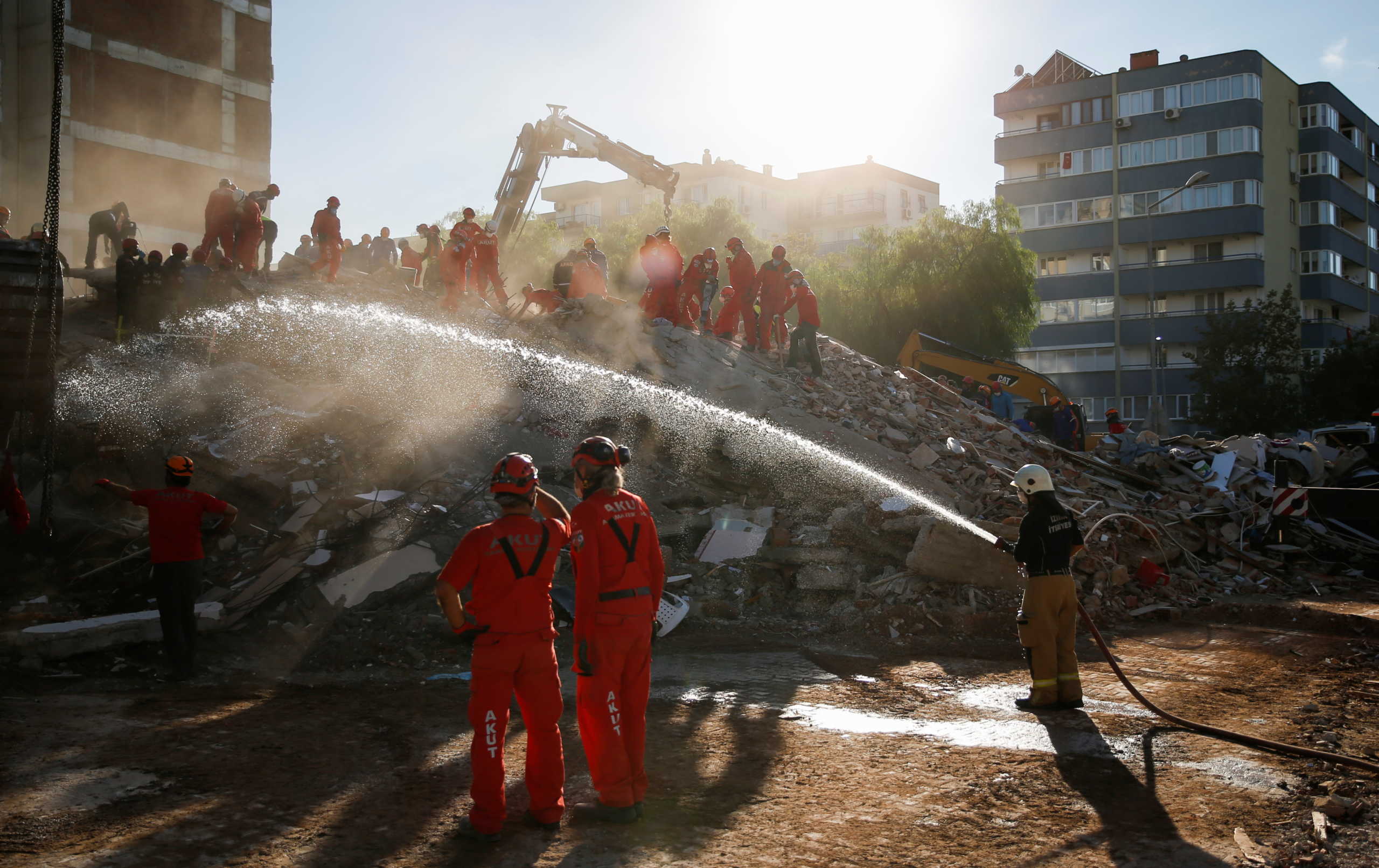 Rescue operations take place on a site after an earthquake struck the Aegean Sea, in the coastal province of Izmir, Turkey, November 1, 2020. REUTERS