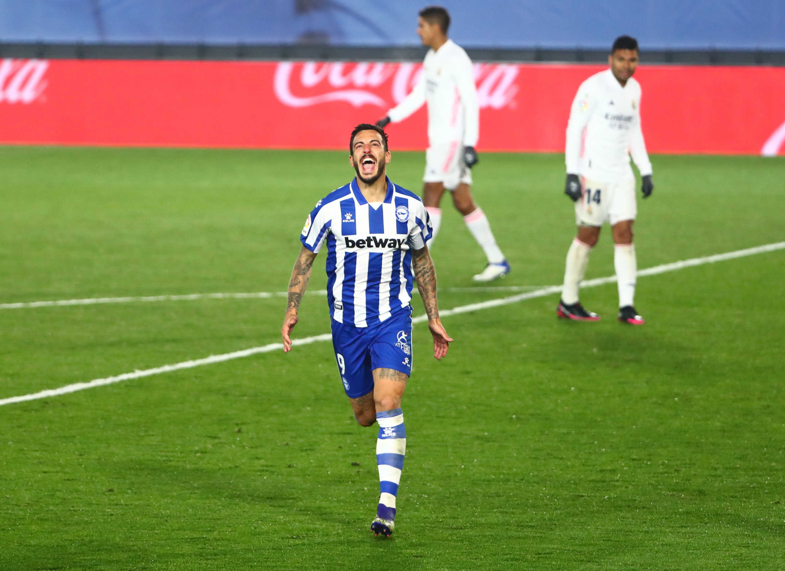 Soccer Football - La Liga Santander - Real Madrid v Deportivo Alaves - Estadio Alfredo Di Stefano, Madrid, Spain - November 28, 2020 Deportivo Alaves' Joselu celebrates scoring their second goal REUTERS