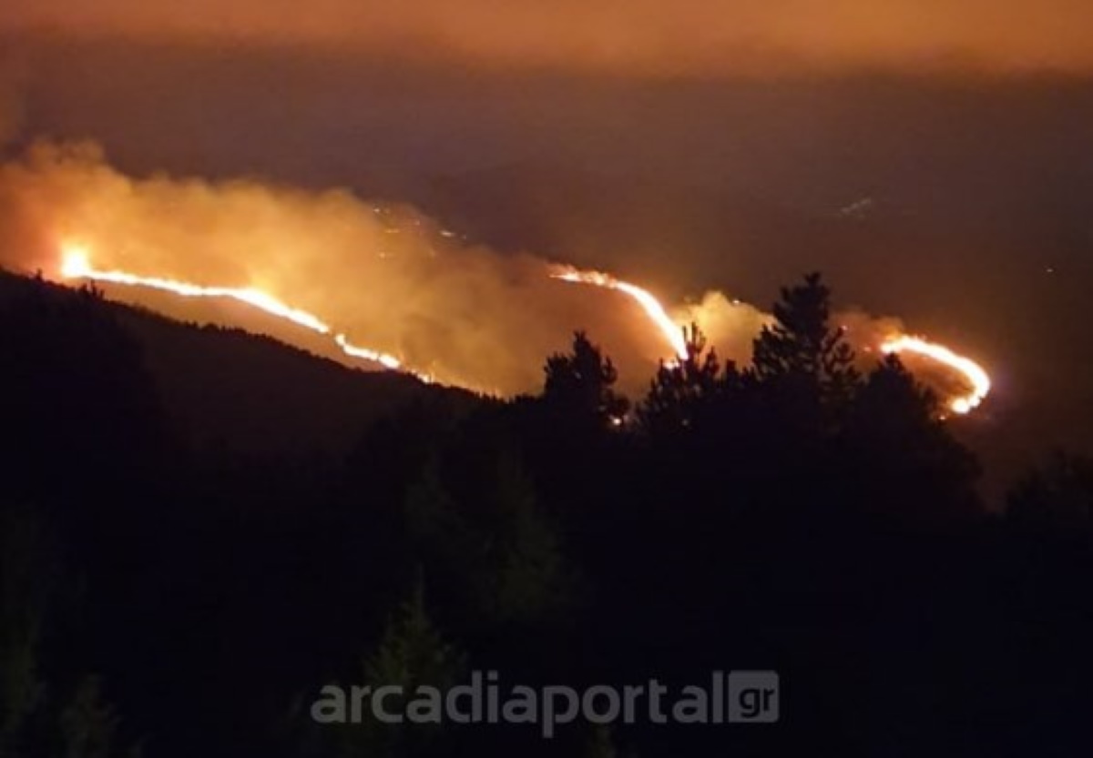 Φωτιά στην Αρκαδία: Ολονύχτια μάχη με τις φλόγες (video)