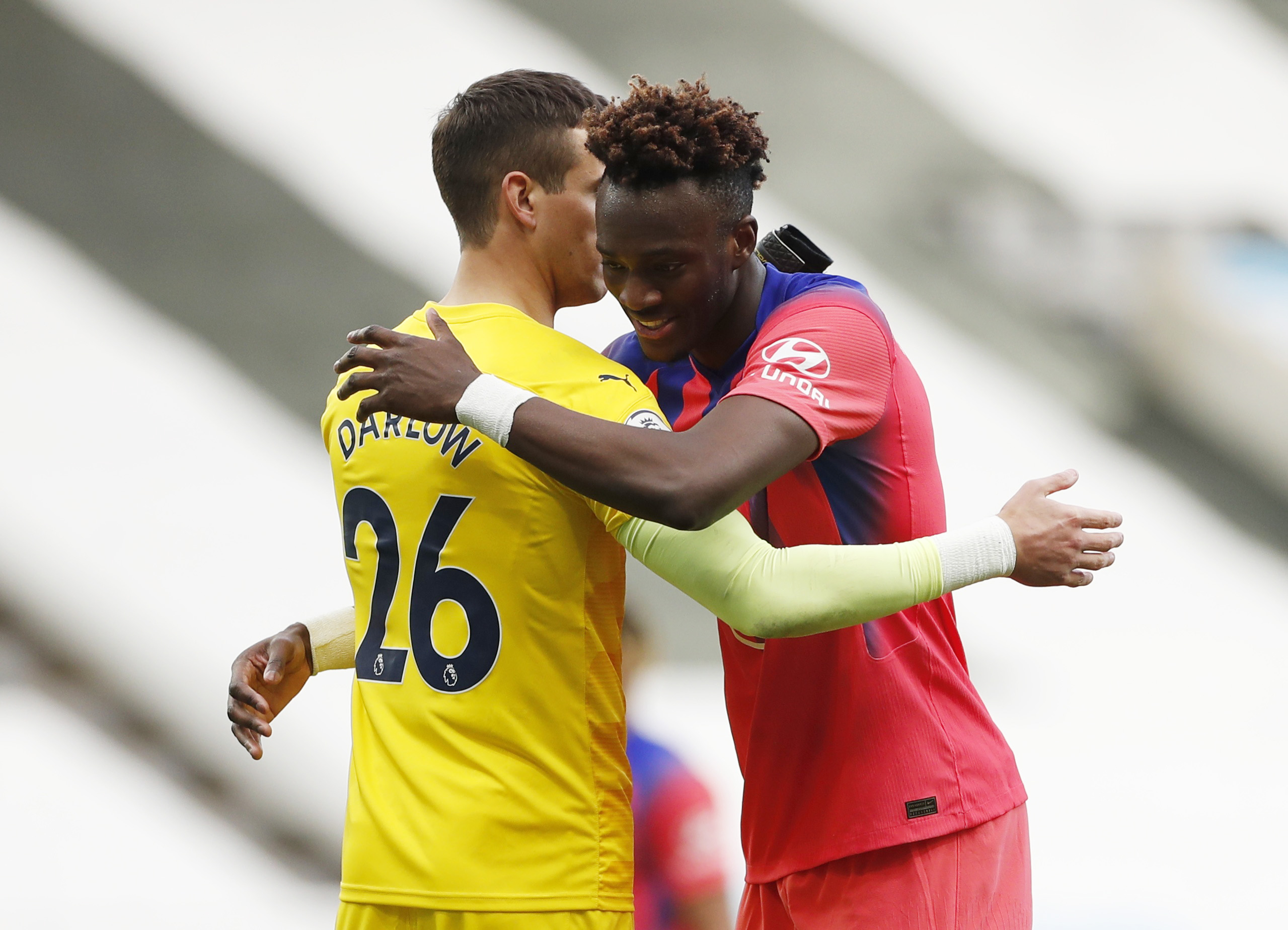 Soccer Football - Premier League - Newcastle United v Chelsea - St James' Park, Newcastle, Britain - November 21, 2020 Newcastle United's Karl Darlow and Chelsea's Tammy Abraham after the match Pool via REUTERS