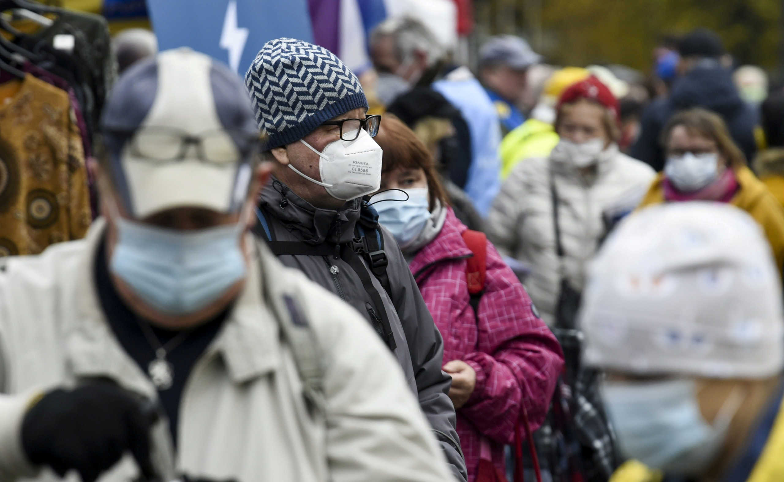 People wear face masks at the Hakaniemi Sunday market, amid the coronavirus disease (COVID-19) outbreak in Helsinki, Finland November 1, 2020. Lehtikuva