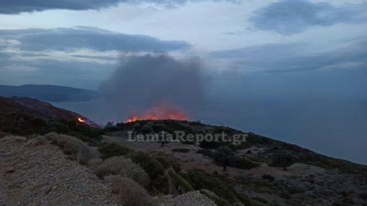 Μεγάλη φωτιά σε δύσβατο σημείο στην Εύβοια (video)