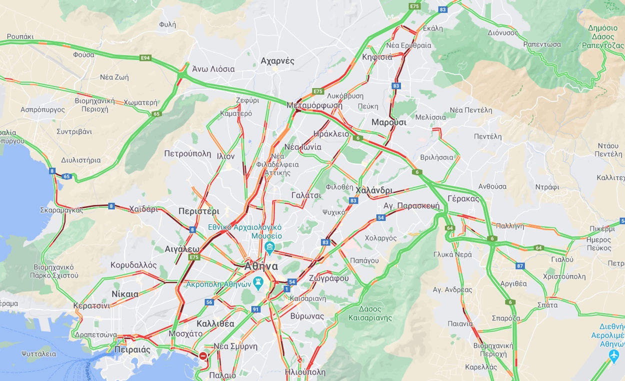 χάρτης κίνηση στους δρόμους
