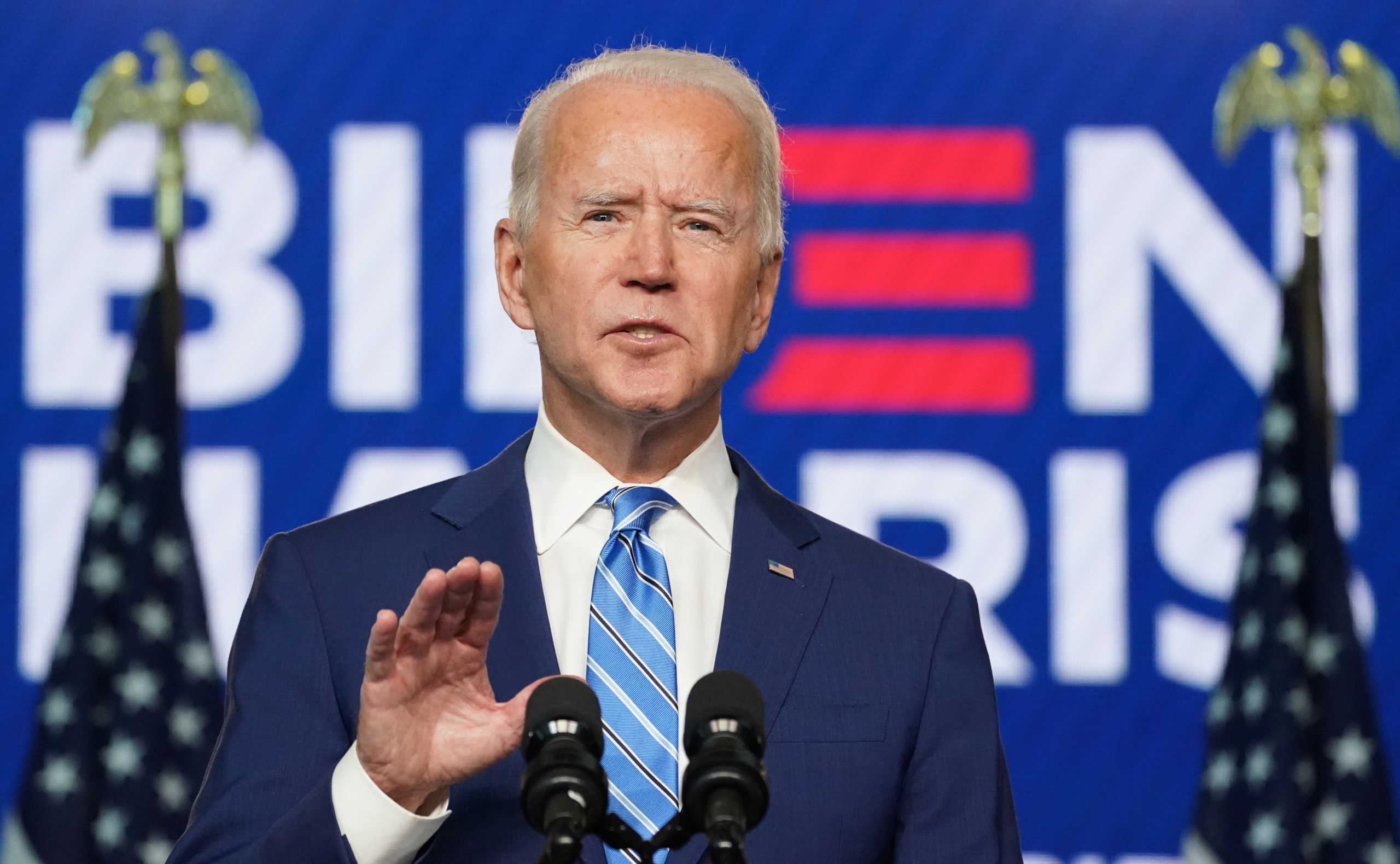Democratic U.S. presidential nominee and former Vice President Joe Biden speaks about the results of the 2020 U.S. presidential election during an appearance with in Wilmington, Delaware, U.S., November 4, 2020. REUTERS