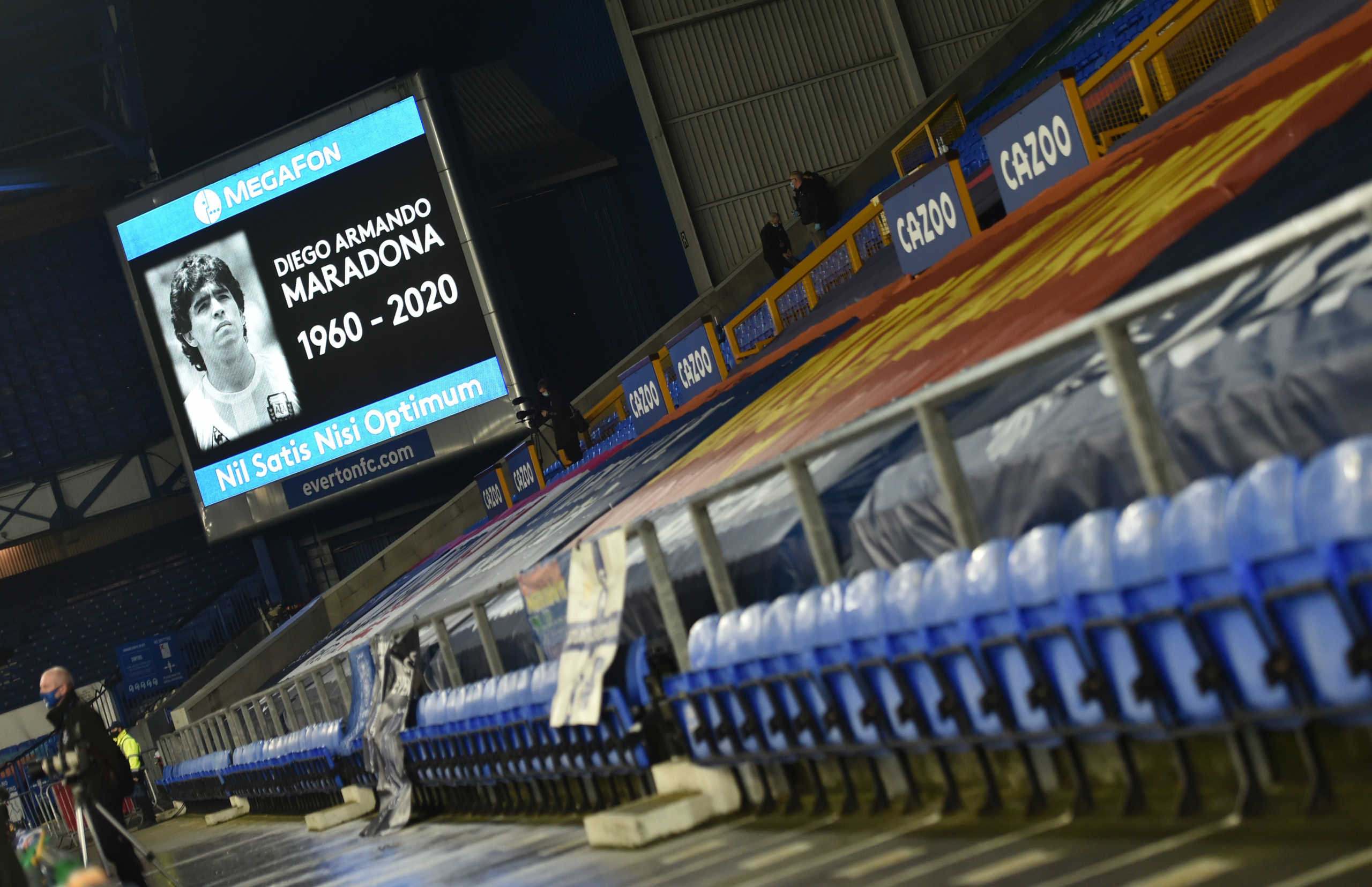 Soccer Football - Premier League - Everton v Leeds United - Goodison Park, Liverpool, Britain - November 28, 2020 General view during a minute’s silence in memory of Diego Maradona before the match Pool via REUTERS
