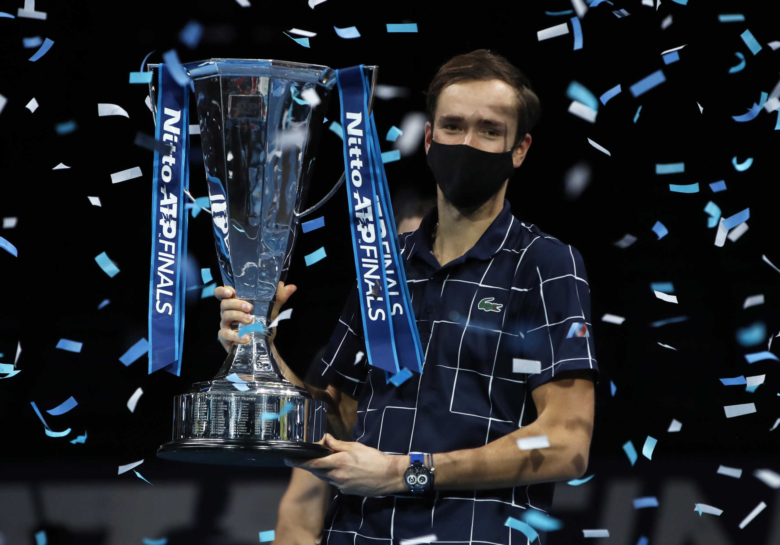 Tennis - ATP Finals - The O2, London, Britain - November 22, 2020 Russia's Daniil Medvedev lifts the trophy as he celebrates winning the final match against Austria's Dominic Thiem Action Images via Reuters