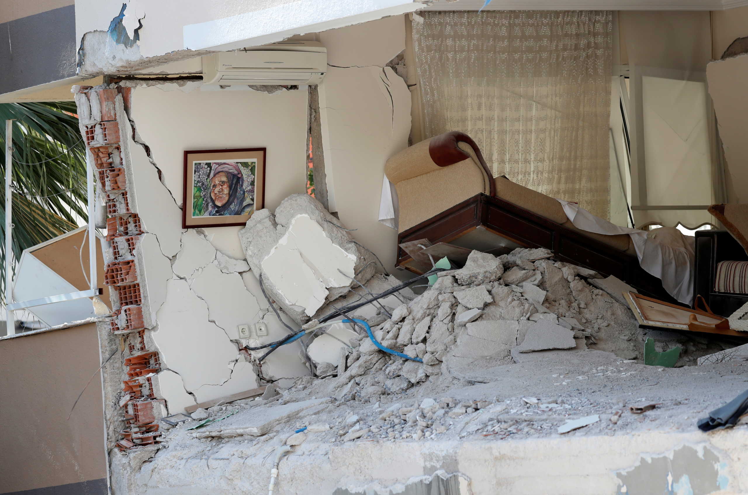 A view of a damaged building as rescue operations continue after an earthquake in the Aegean port city of Izmir, Turkey, November 1, 2020. REUTERS