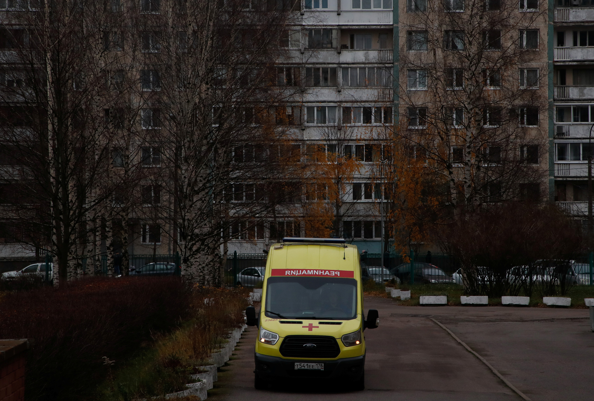 An ambulance is seen outside a hospital, amid the outbreak of the coronavirus disease (COVID-19) in Saint Petersburg, Russia November 11, 2020.  REUTERS