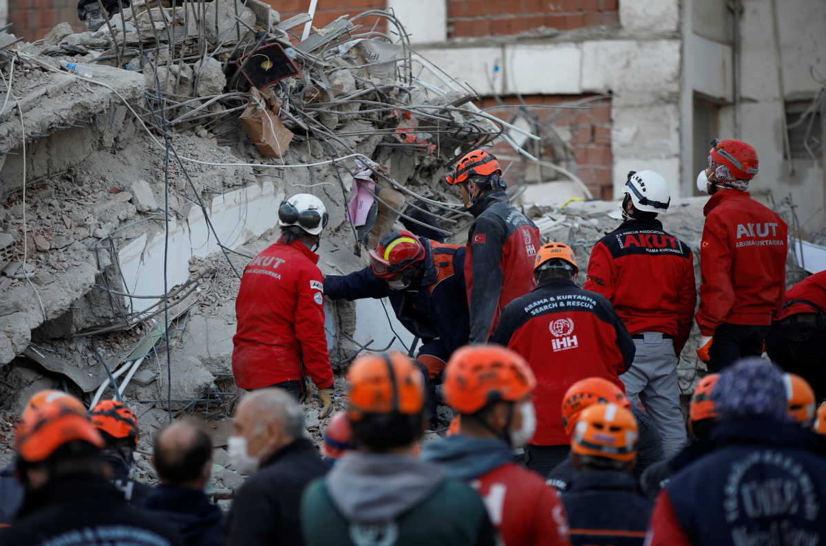 Rescue operations take place on a site after an earthquake struck the Aegean Sea, in the coastal province of Izmir, Turkey, November 2, 2020. REUTERS