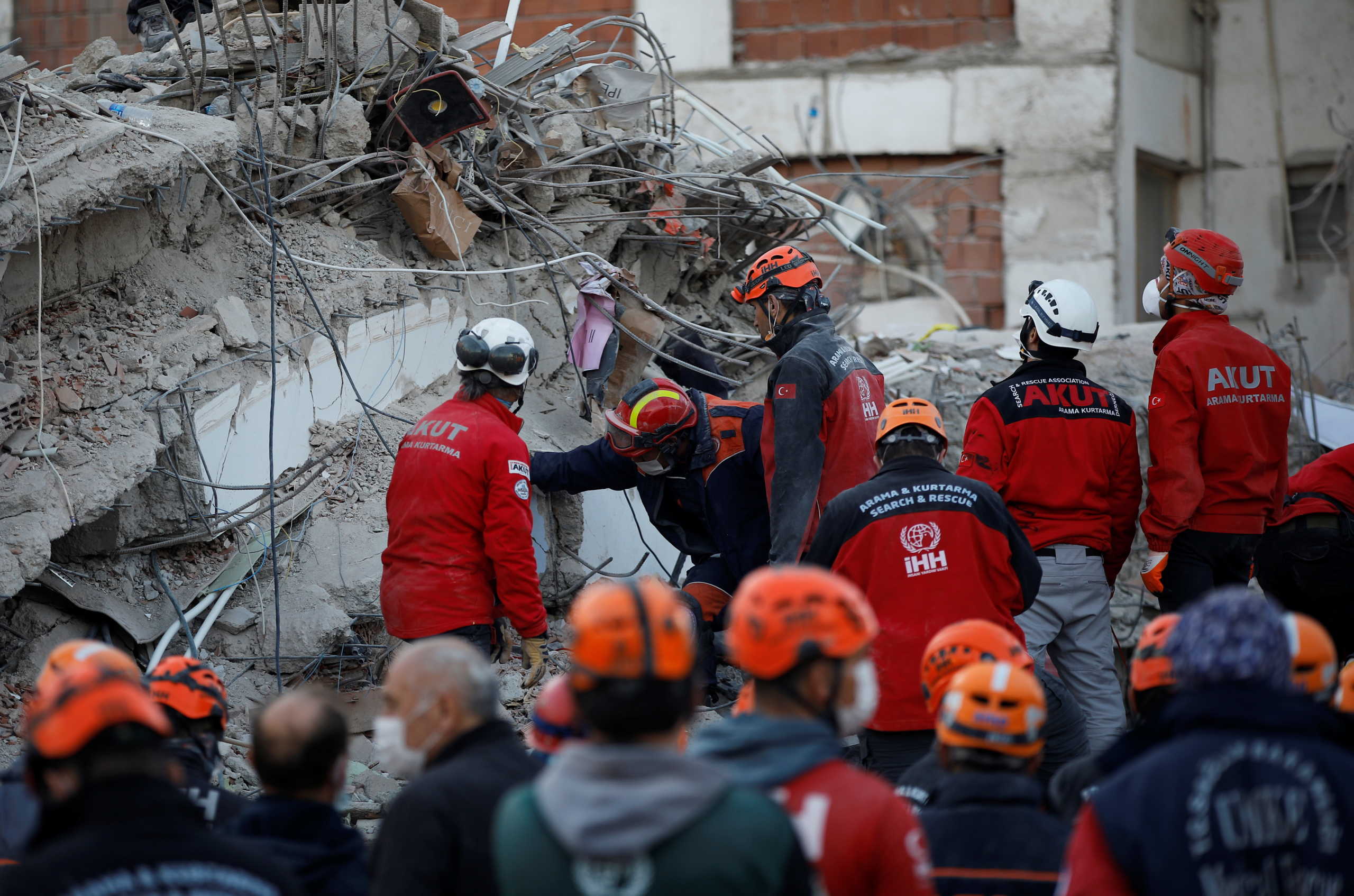 Rescue operations take place on a site after an earthquake struck the Aegean Sea, in the coastal province of Izmir, Turkey, November 2, 2020. REUTERS