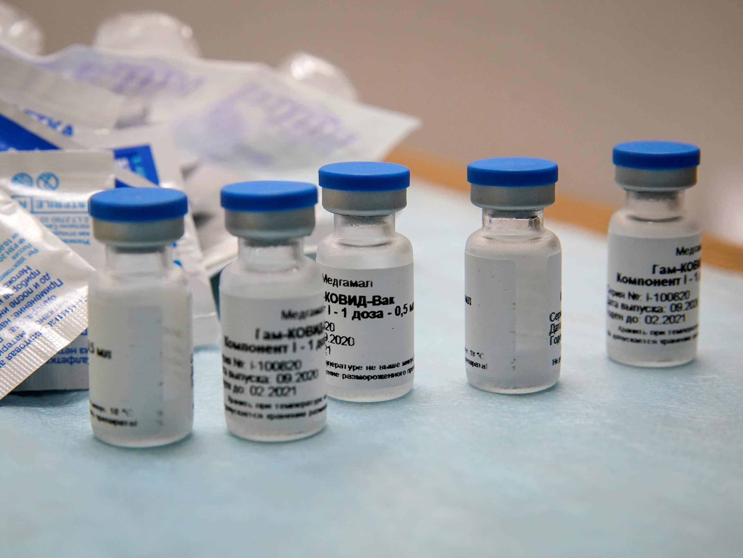 FILE PHOTO: Bottles with Russia's "Sputnik-V" vaccine against the coronavirus disease (COVID-19) are seen before inoculation at a clinic in Tver, Russia October 12, 2020.  REUTERS