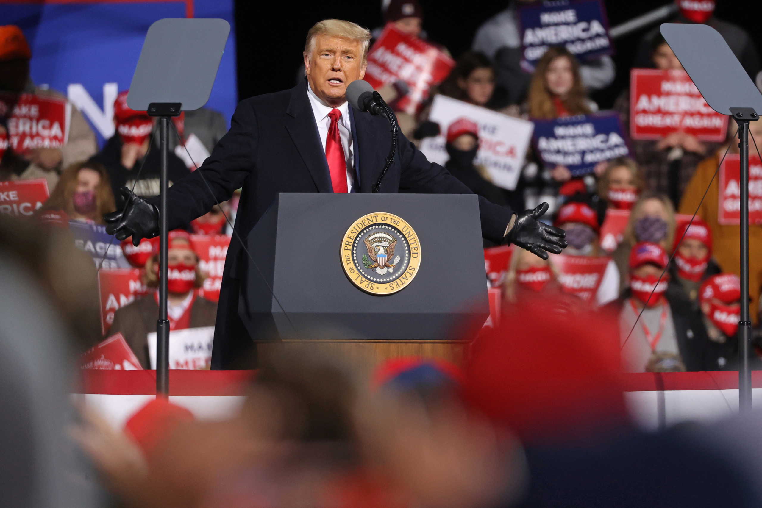 U.S. President Donald Trump rallies with supporters at a campaign event in Montoursville, Pennsylvania, U.S. October 31, 2020. REUTERS