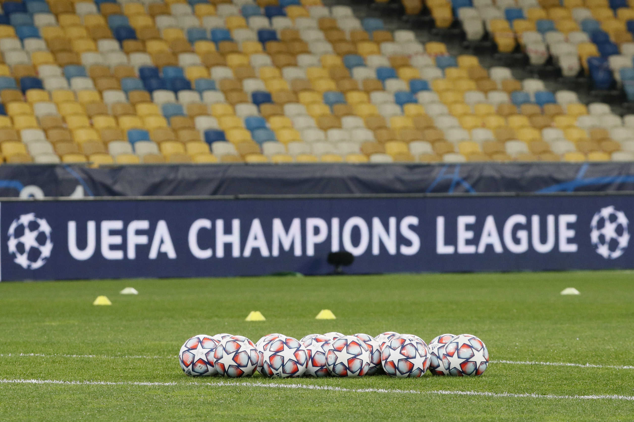 Soccer Football - Champions League - Group B - Shakhtar Donetsk v Borussia Moenchengladbach - NSC Olympiyskiy, Kyiv, Ukraine - November 3, 2020 General view of match balls inside the stadium before the match REUTERS