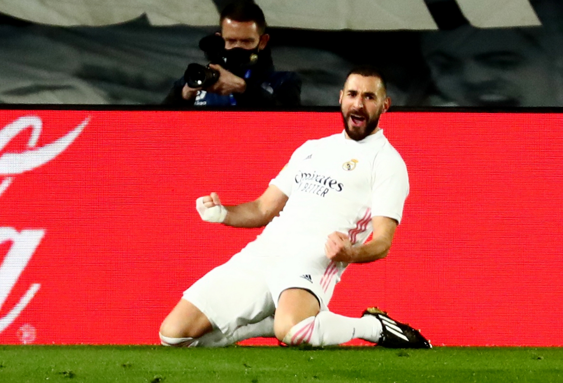 Soccer Football - La Liga Santander - Real Madrid v Athletic Bilbao - Estadio Alfredo Di Stefano, Madrid, Spain - December 15, 2020 Real Madrid's Karim Benzema celebrates scoring their second goal REUTERS